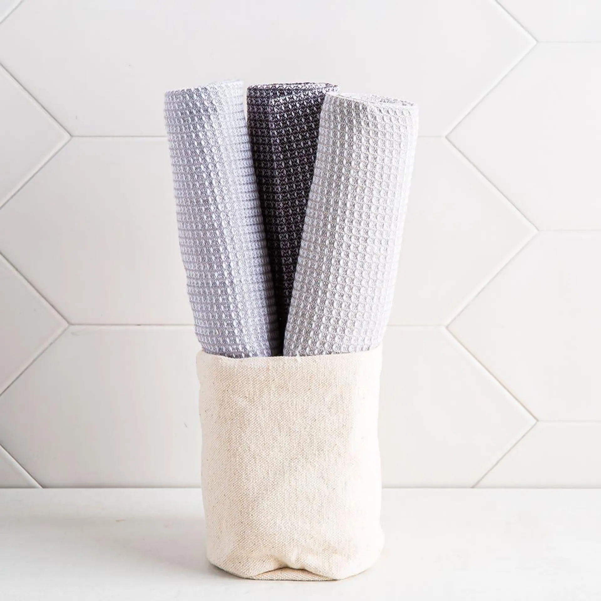 Harman Calvin Canvas Tote 'Two-Tone' Cotton Kitchen Towel S/3(Grey)