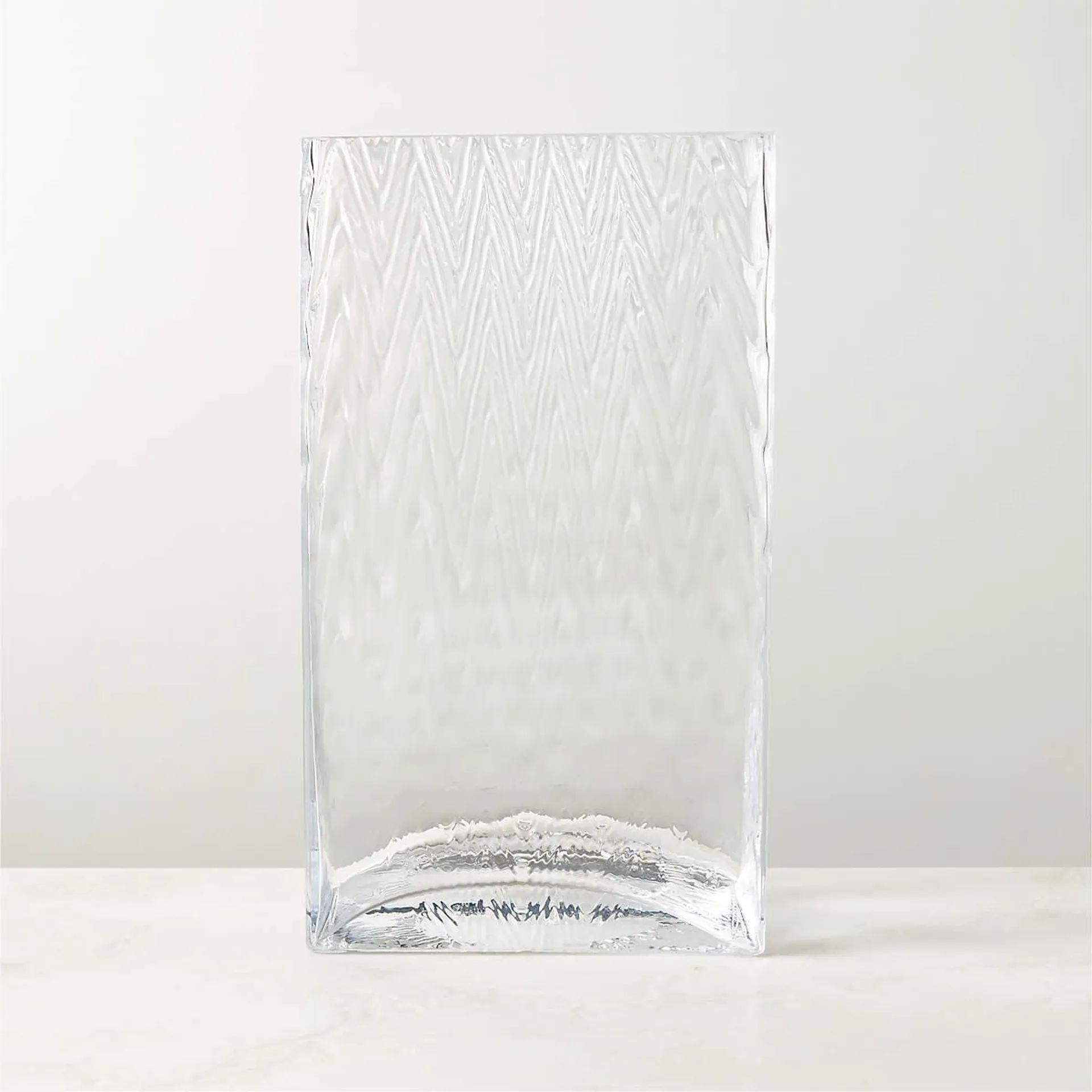 Vumi Rectangular Clear Patterned Glass Vase