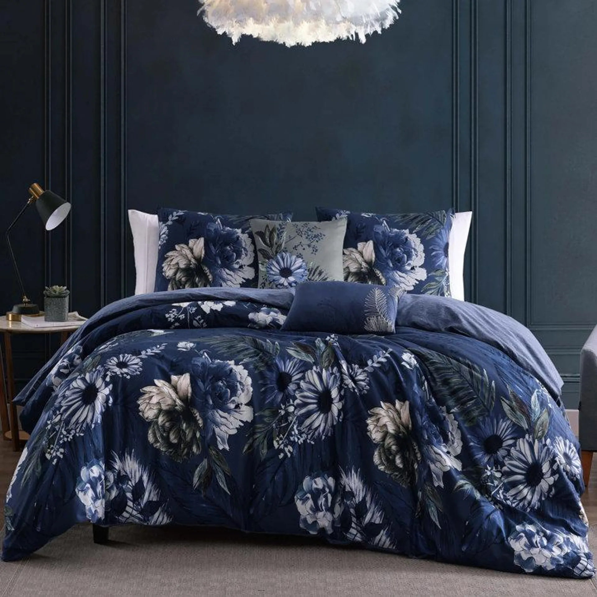 Bebejan Delphine Blue 100% Cotton 230 Thread Count 5 Piece Reversible Comforter Set