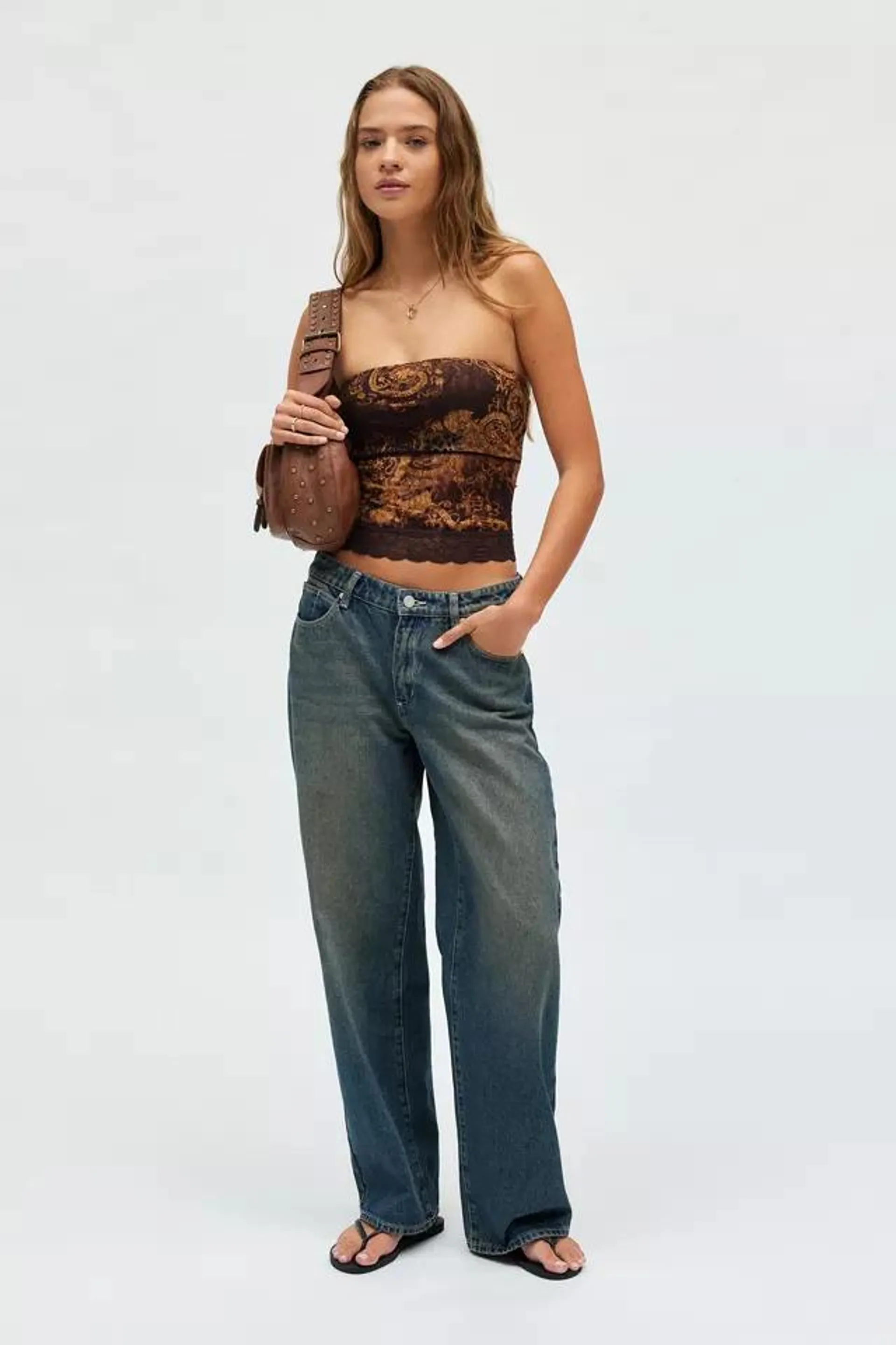 Urban Renewal Remnants Printed Lace Trim Tube Top