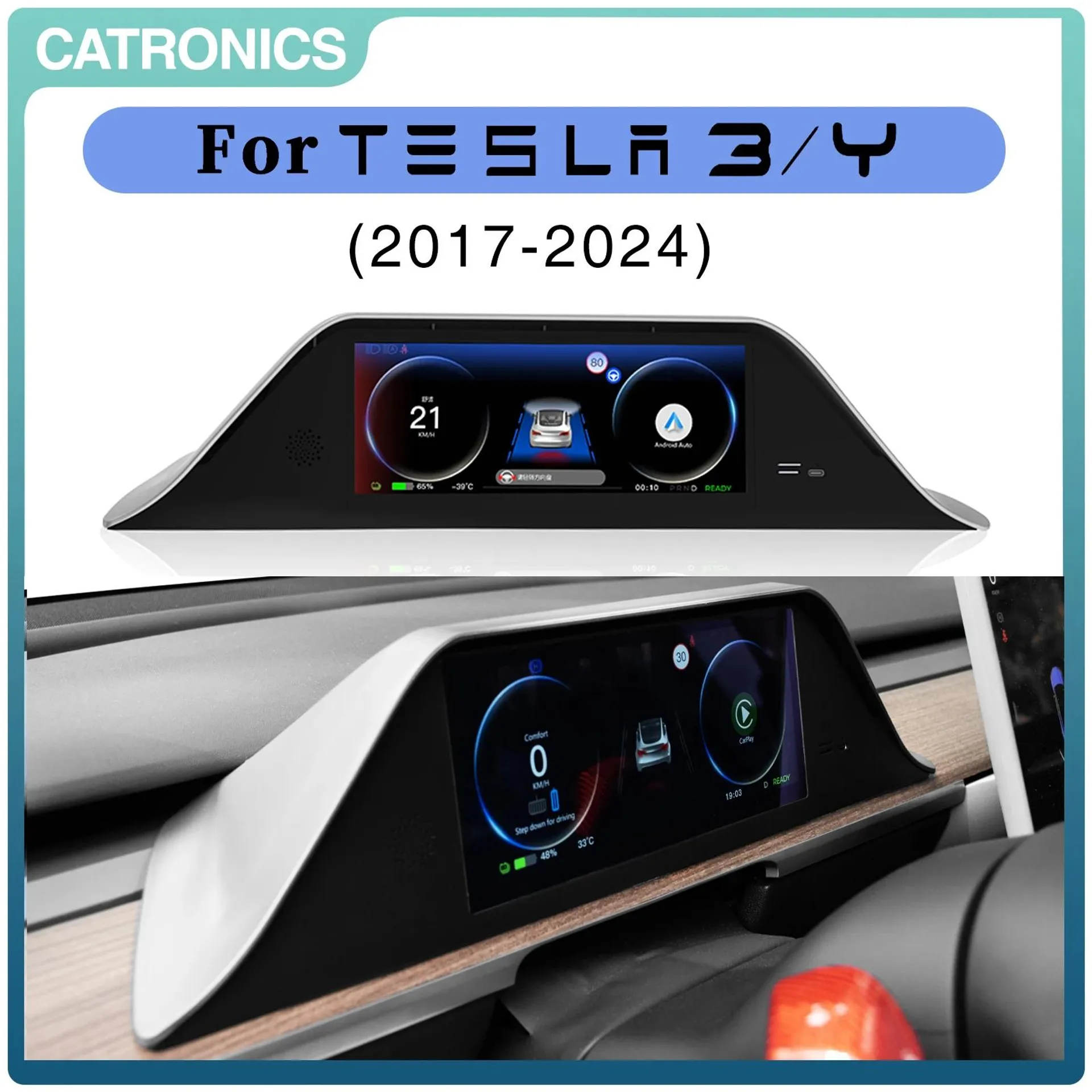 CATRONICS for Tesla HUD with Air Outlet And the camera button control Fit Model 3 Y 2016-2024 Carplay and Android AUTO Dashboard