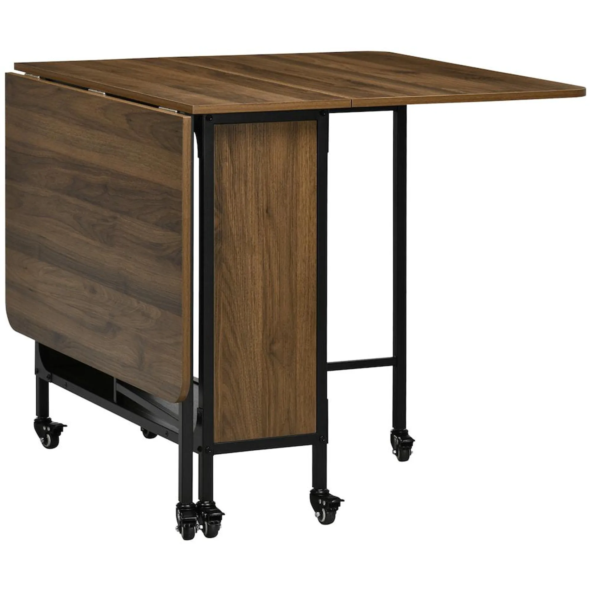 Mobile Folding Table Kitchen Table Extendable Dining Table With Storage Brown