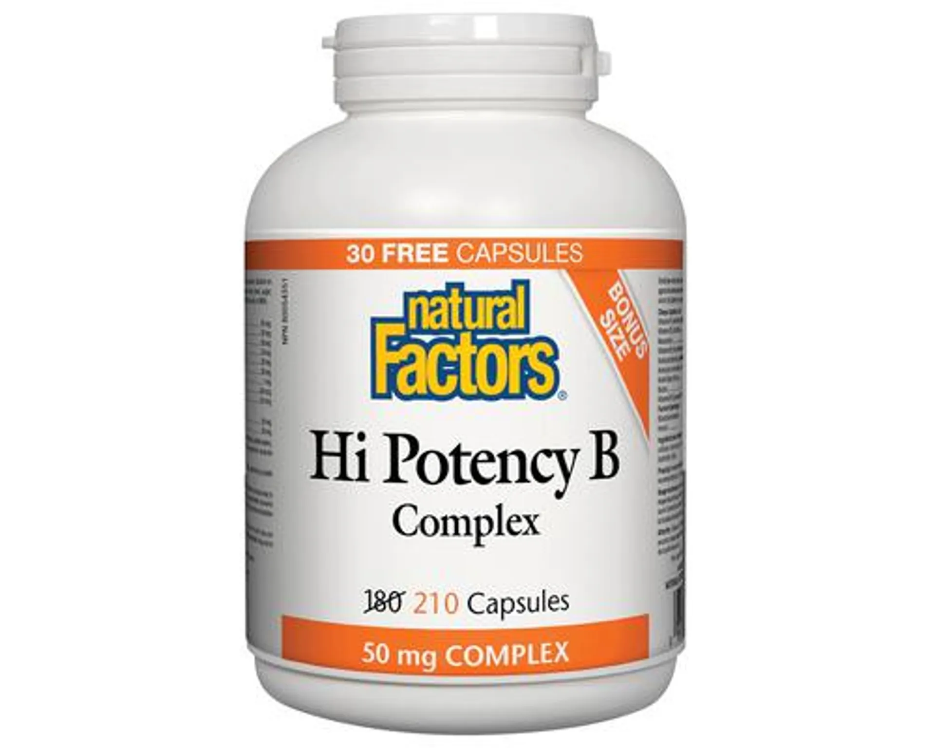 Natural Factors Hi Potency B Complex 50mg Bonus Size 210 Capsules