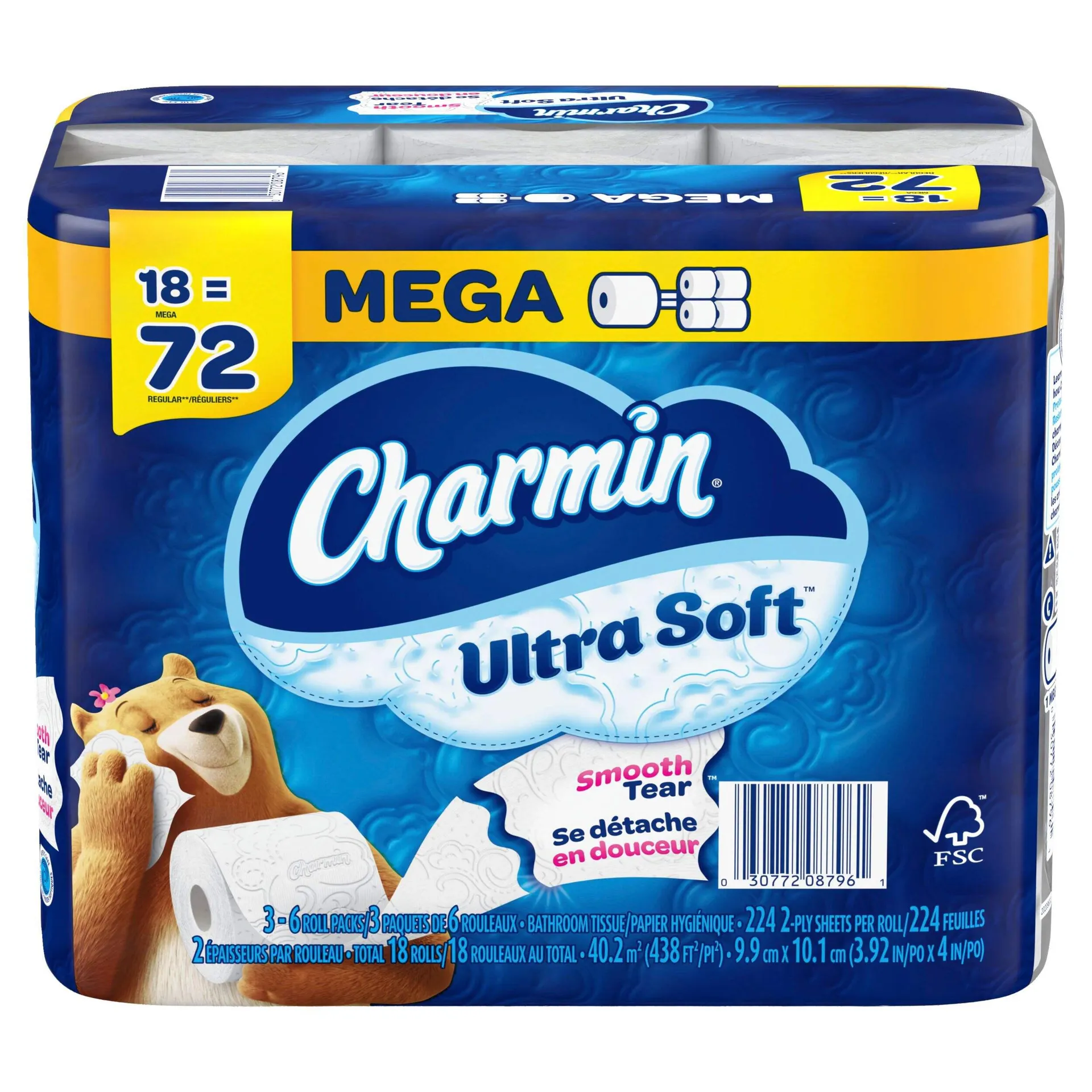 Charmin Ultra-Soft Quadruple Roll Toilet Paper, 2-Ply Tissue, 18-pk