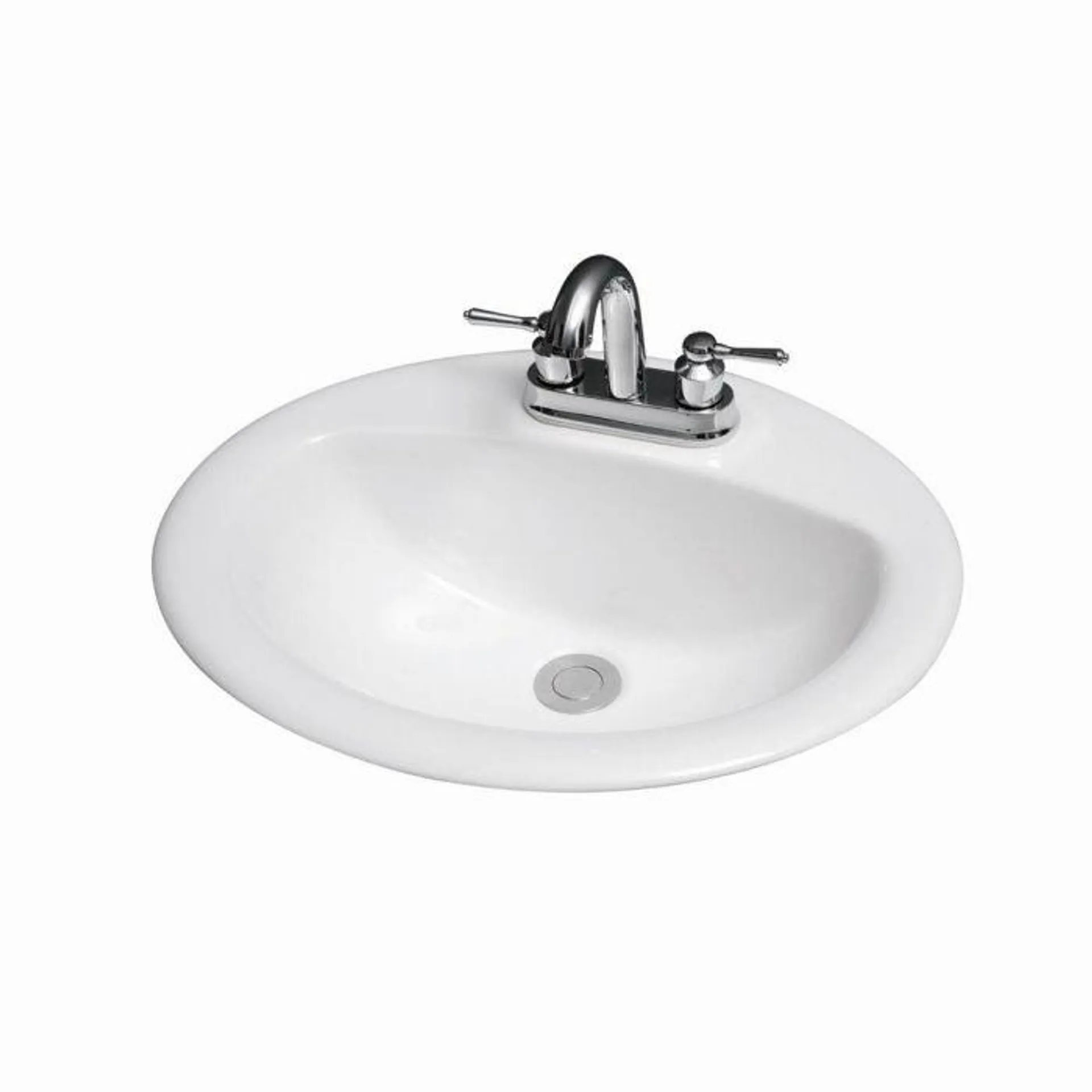 Dolphin New York Drop-In Oval Sink, White - 3-Hole, 4" Centre Drain