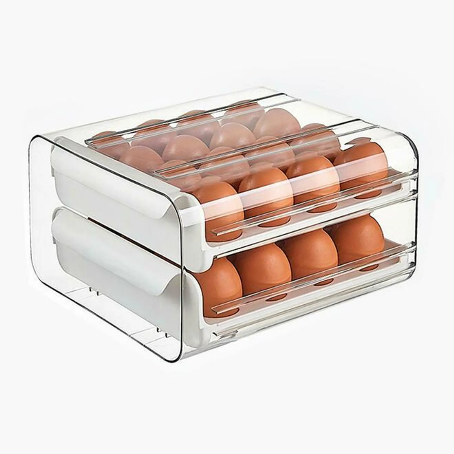 2-Layer Stackable Egg Storage Holder For Refrigerator With Handles - STORA™ - White