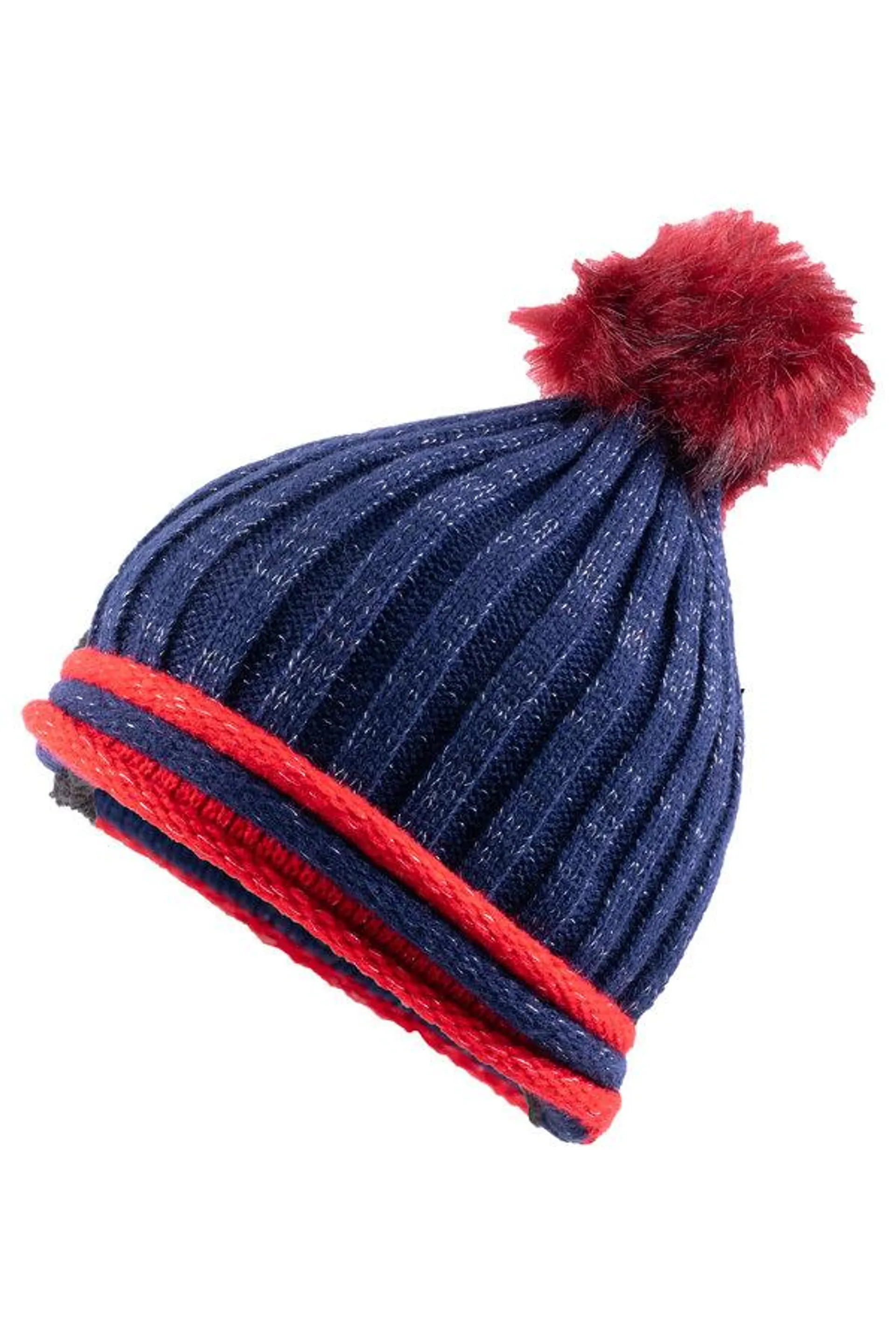 Two-tone stretch knit toque with contrast design on brim, Blue