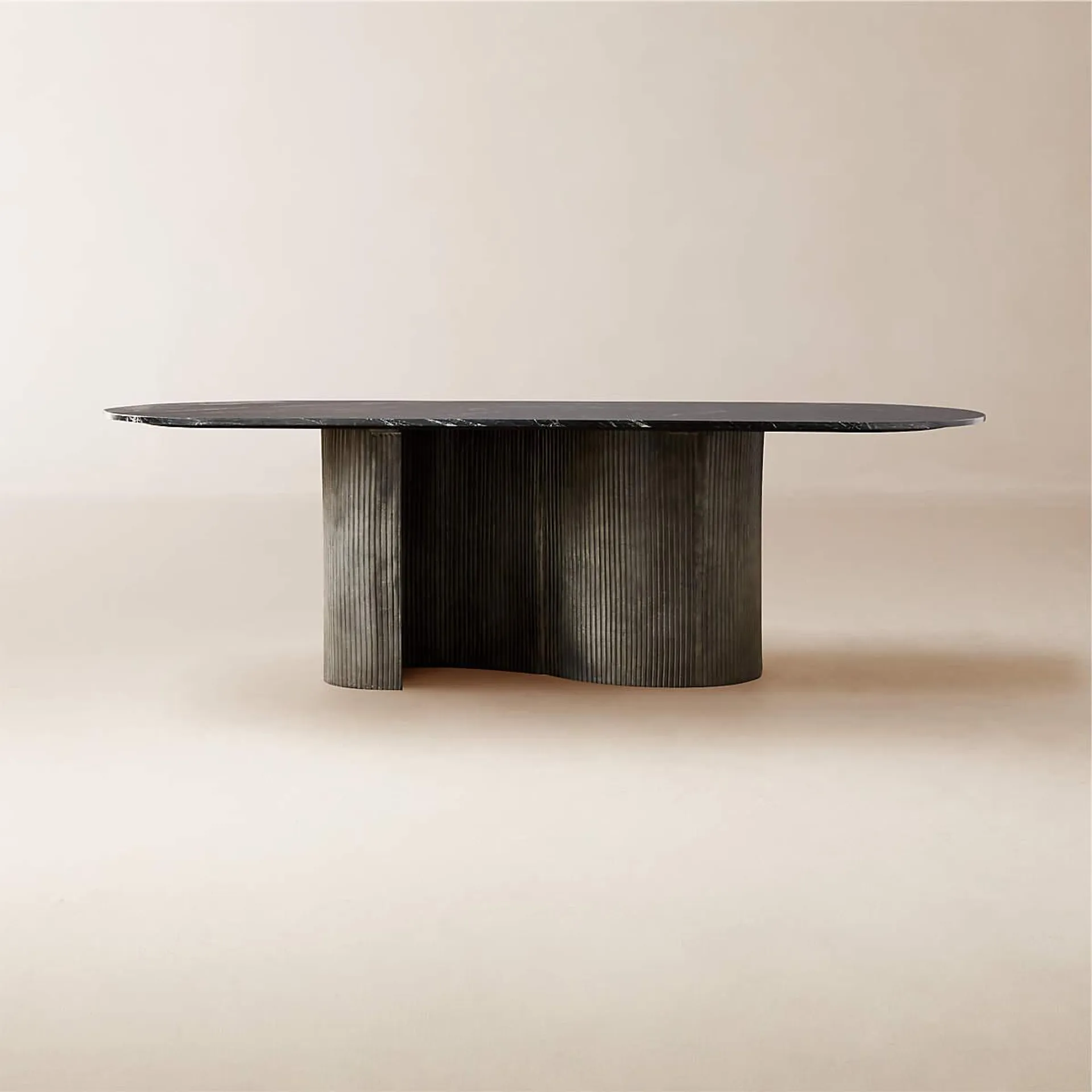 Aster 96" Oval Black Marble and Aluminum Dining Table