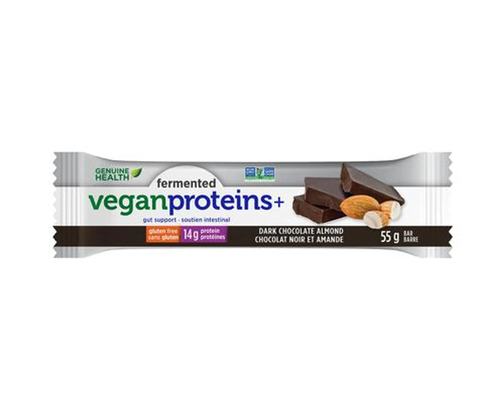 Genuine Health Fermented Vegan Protein+ Bar Chocolate Almond 55g X 12