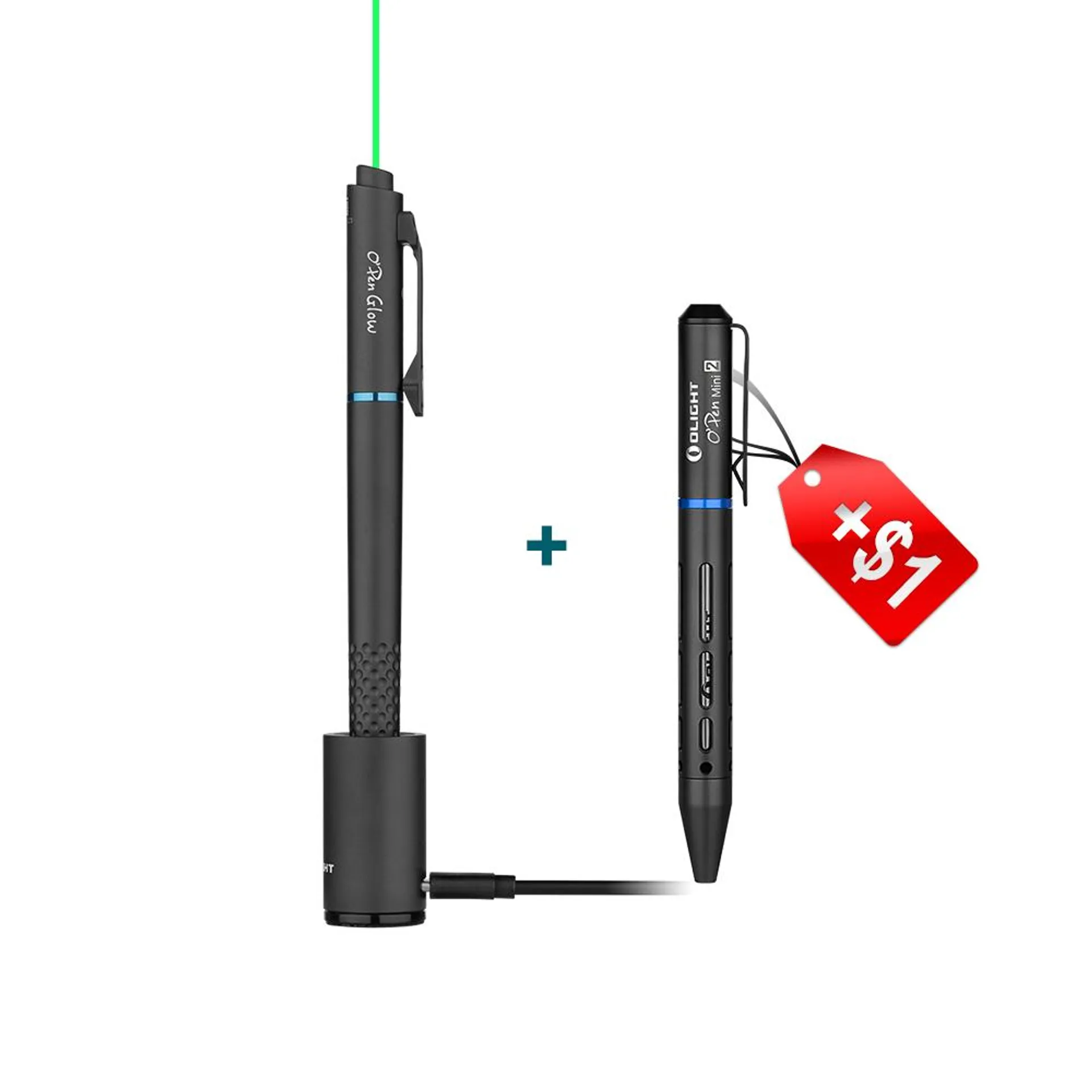 Olight O'Pen Glow Rechargeable EDC Pen Light with Base and Green Laser Bundle