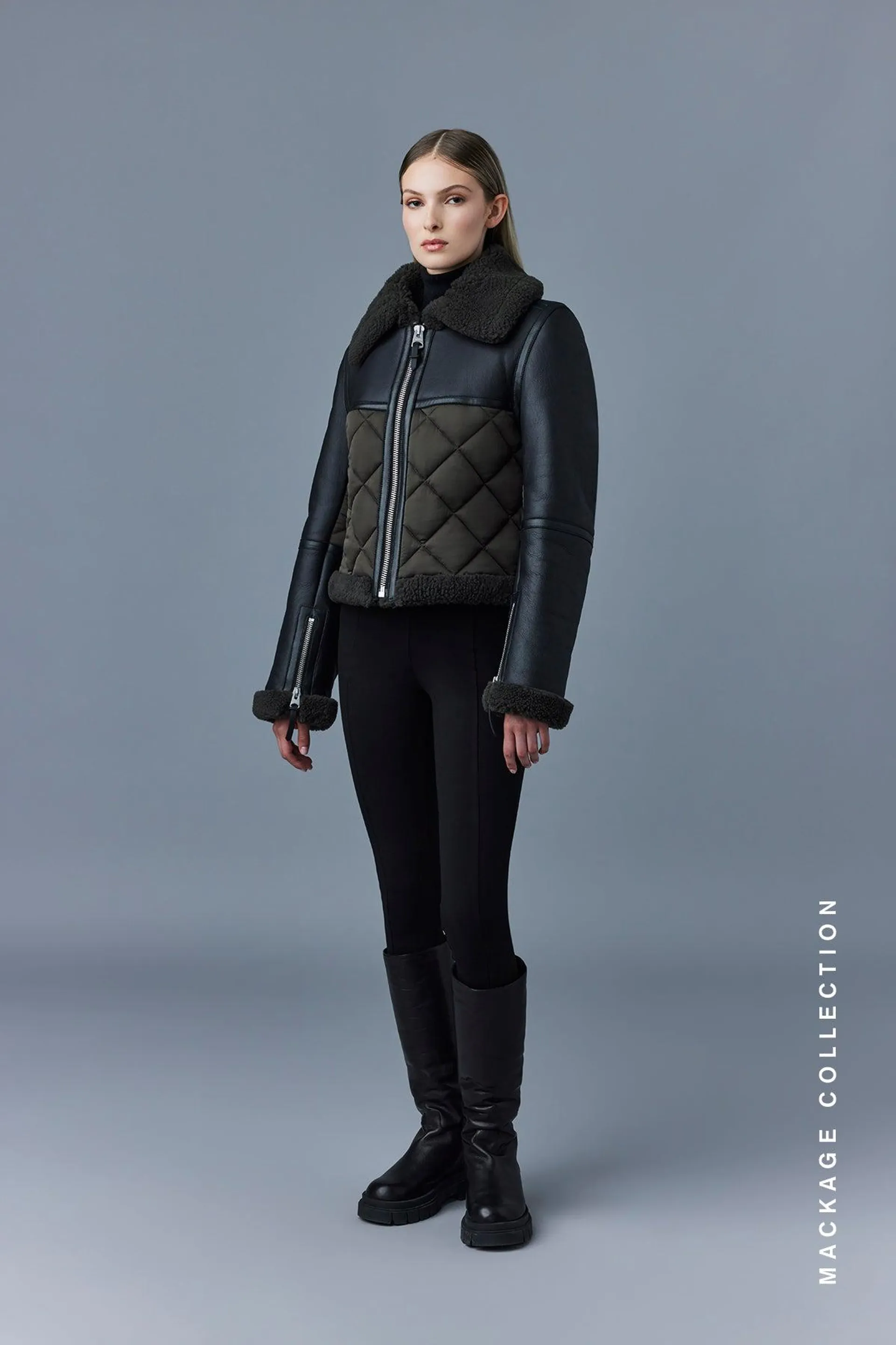 TULIP Quilted sheepskin jacket with shearling trim