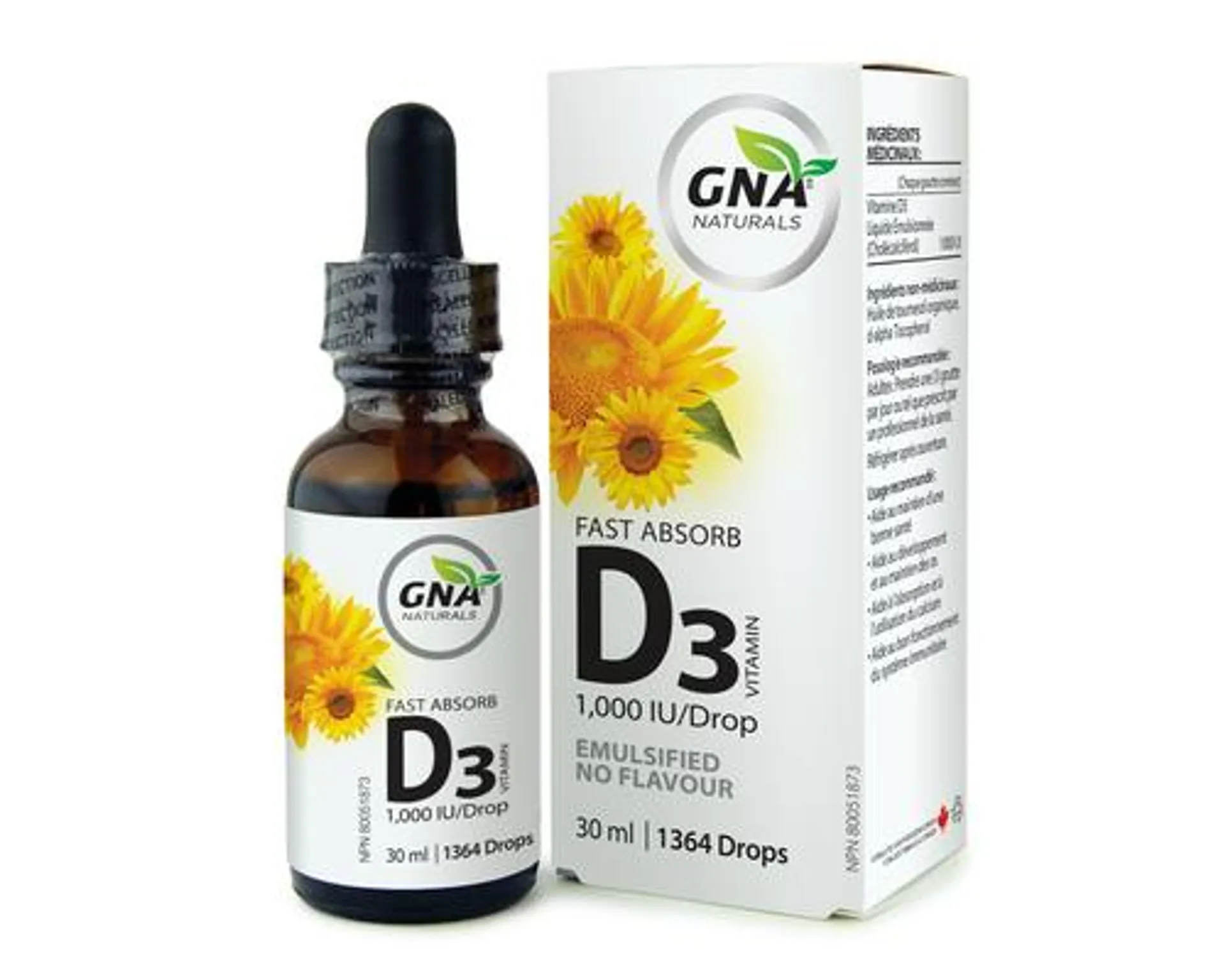 GNA Naturals Vitamin D3 Emulsified 1000 IU 30mL