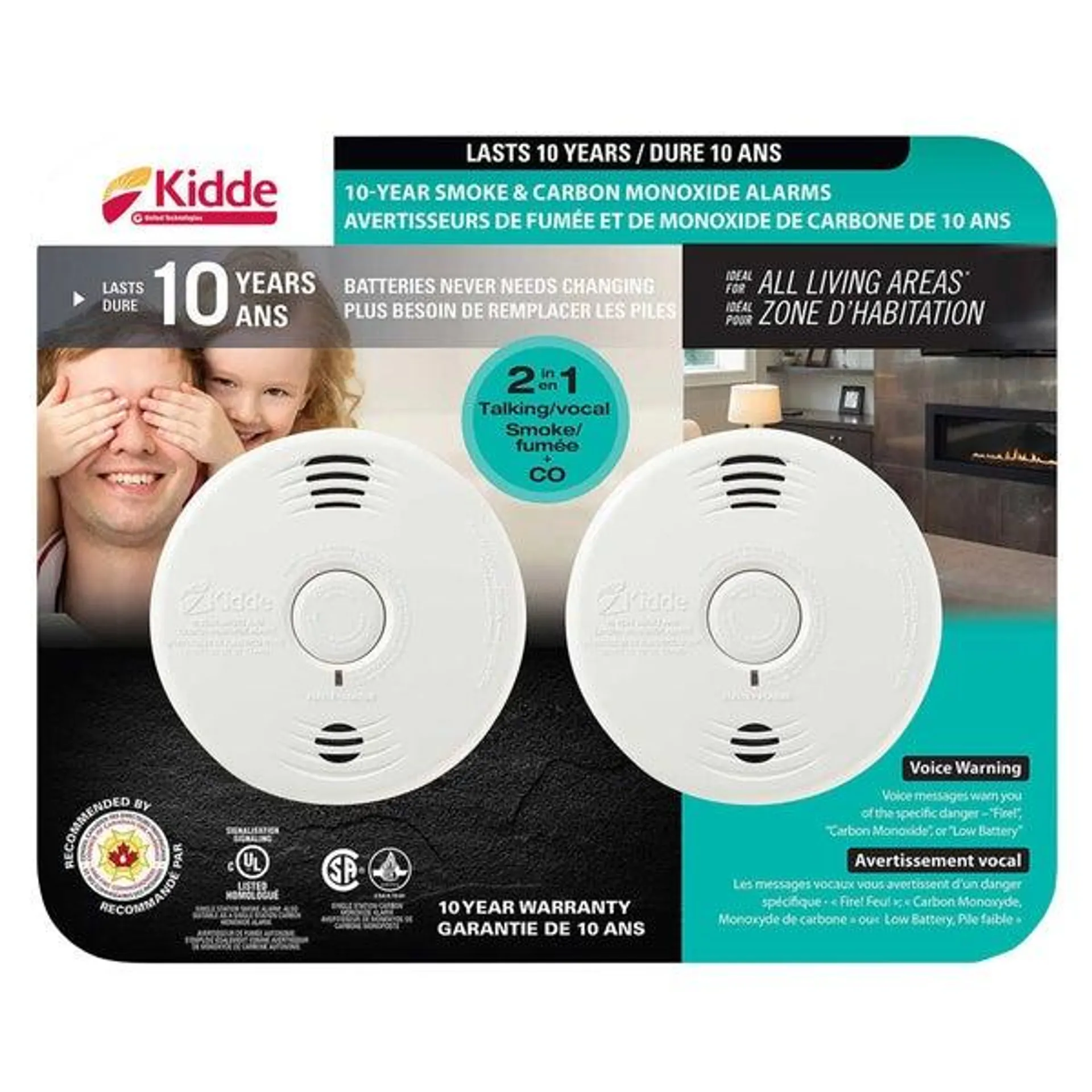 Kidde 10-year Battery Operated Talking Smoke and Carbon Monoxide Alarm, 2-pack