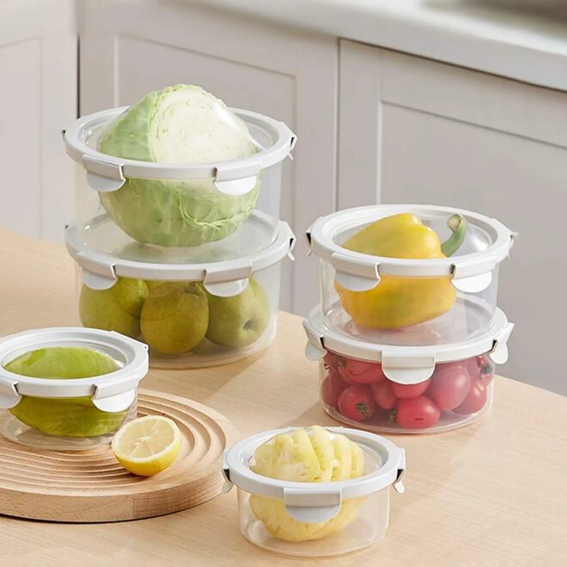 Round BPA-Free Food Container Set With Silicone Stretch Lid, Grey - STORA™