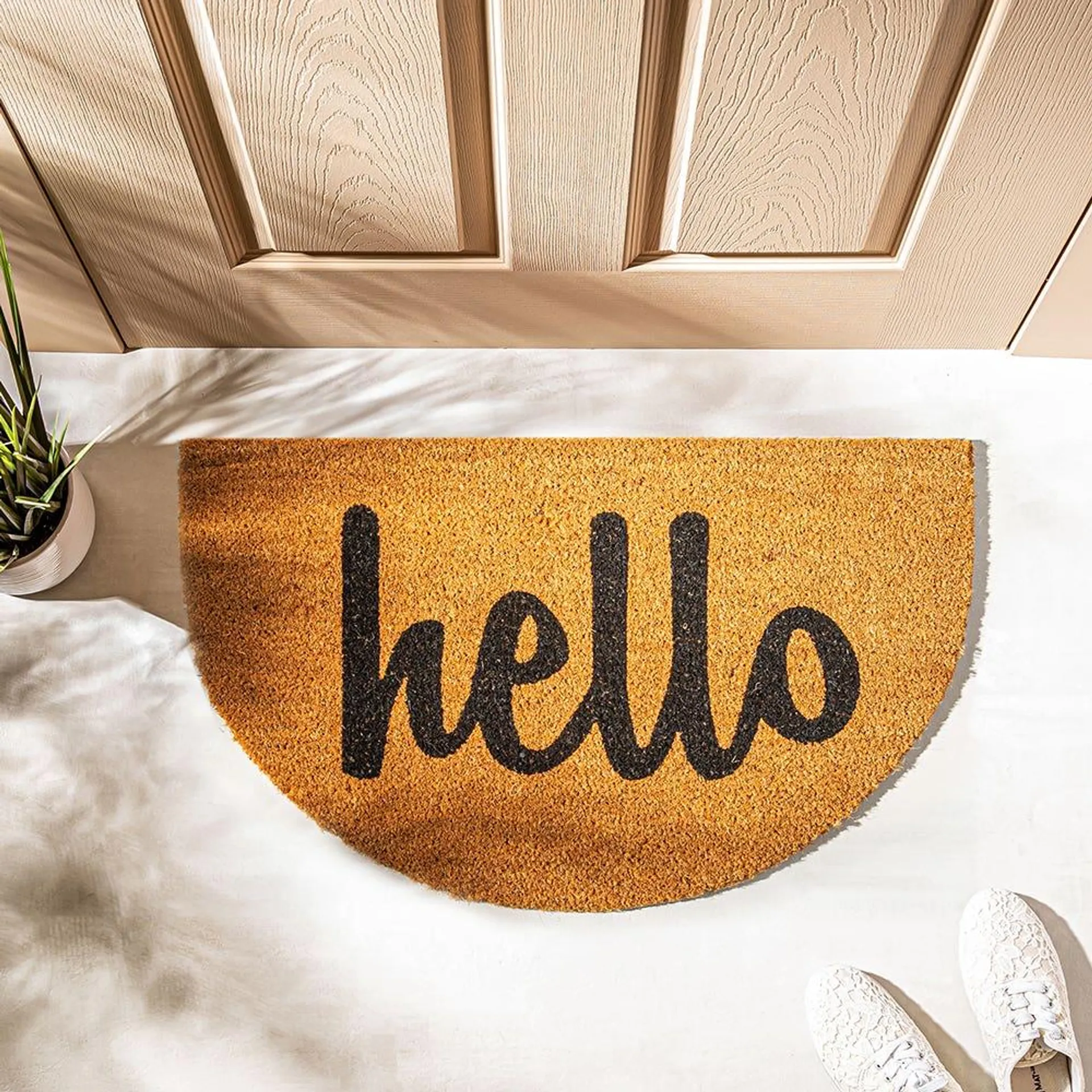 KSP Casual 'Hello' Coir Doormat Half Moon Shape (Natural)