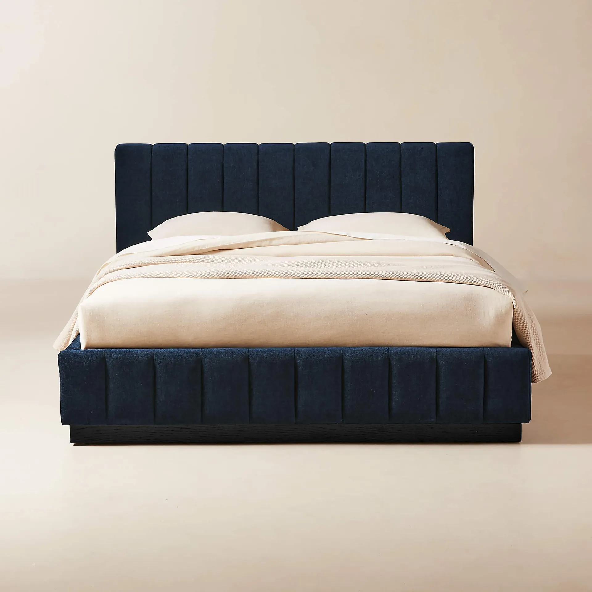 Forte Channel Tufted Navy Blue Upholstered Queen Bed