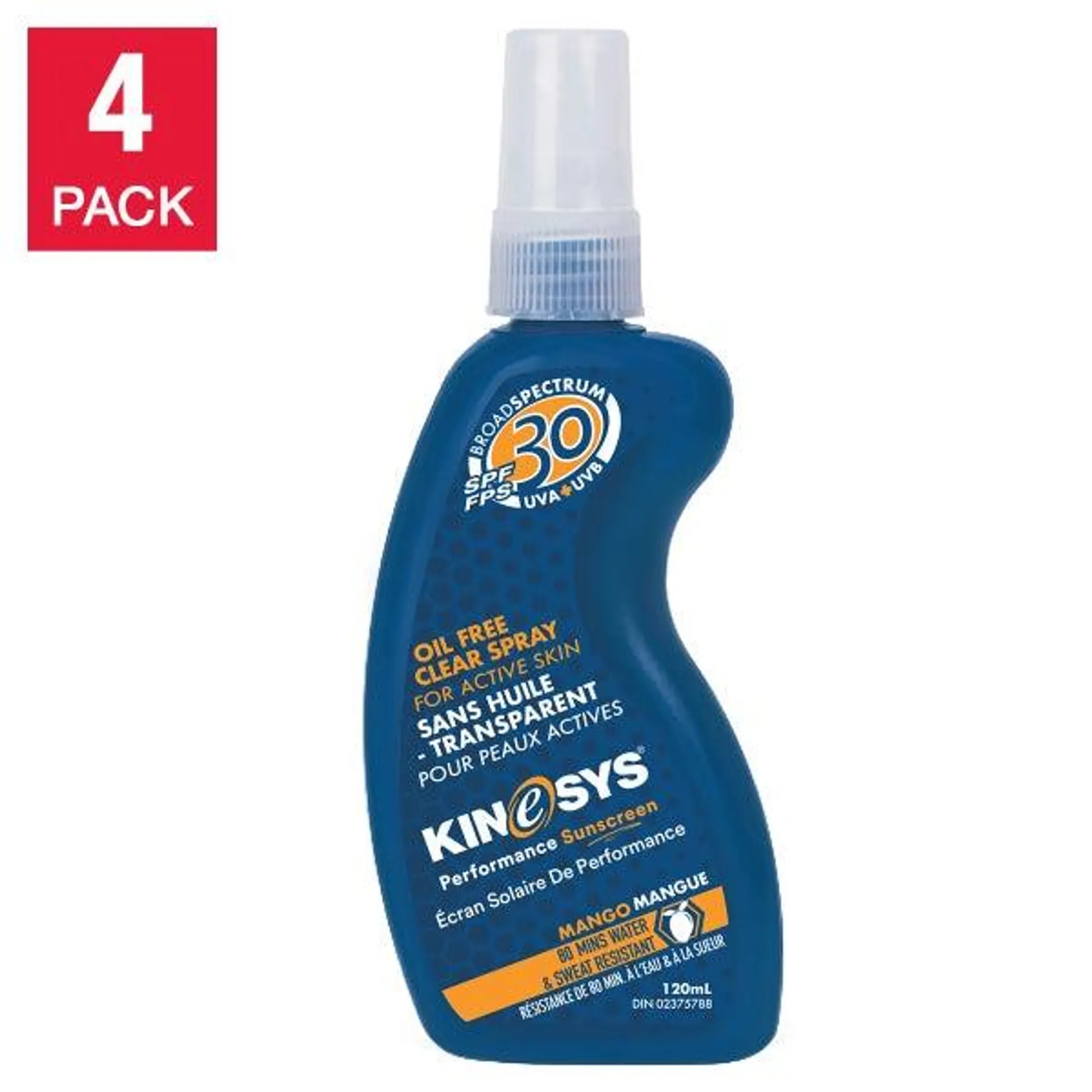 KINeSYS Mango Sunscreen Spray SPF 30, 4 x 120 mL