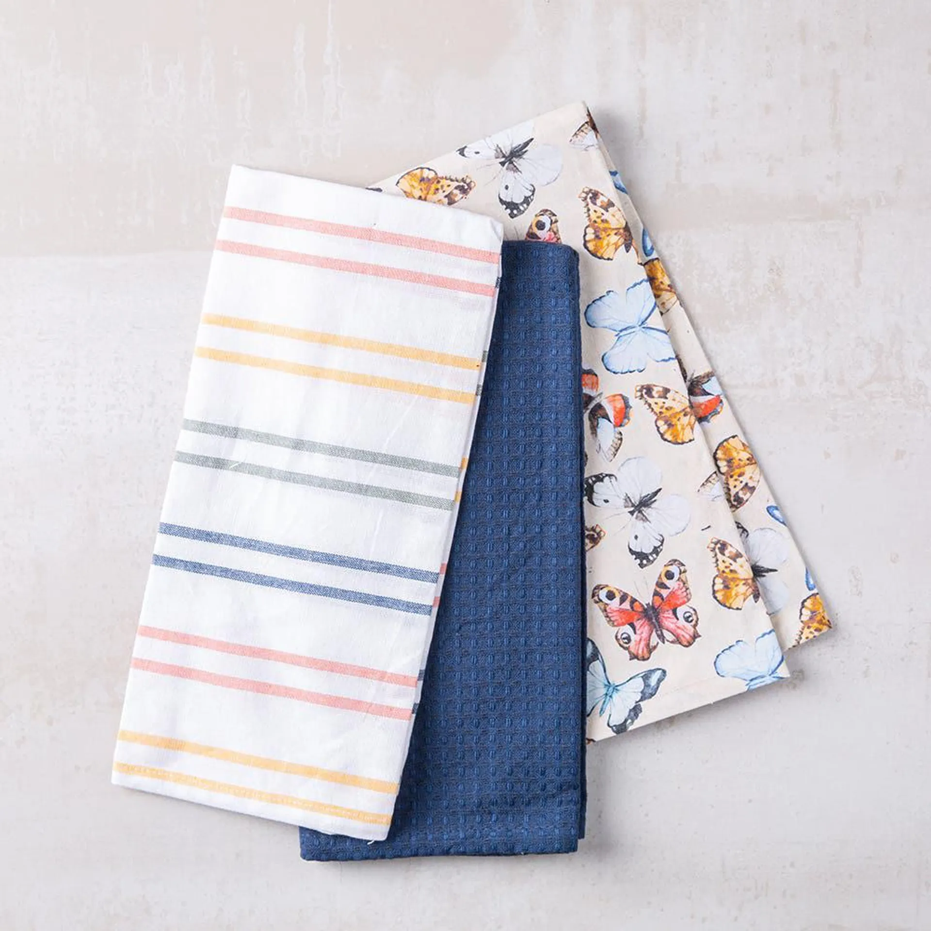 Harman Combo 'Butterfly' Cotton Kitchen Towel S/3 (Multi Colour)