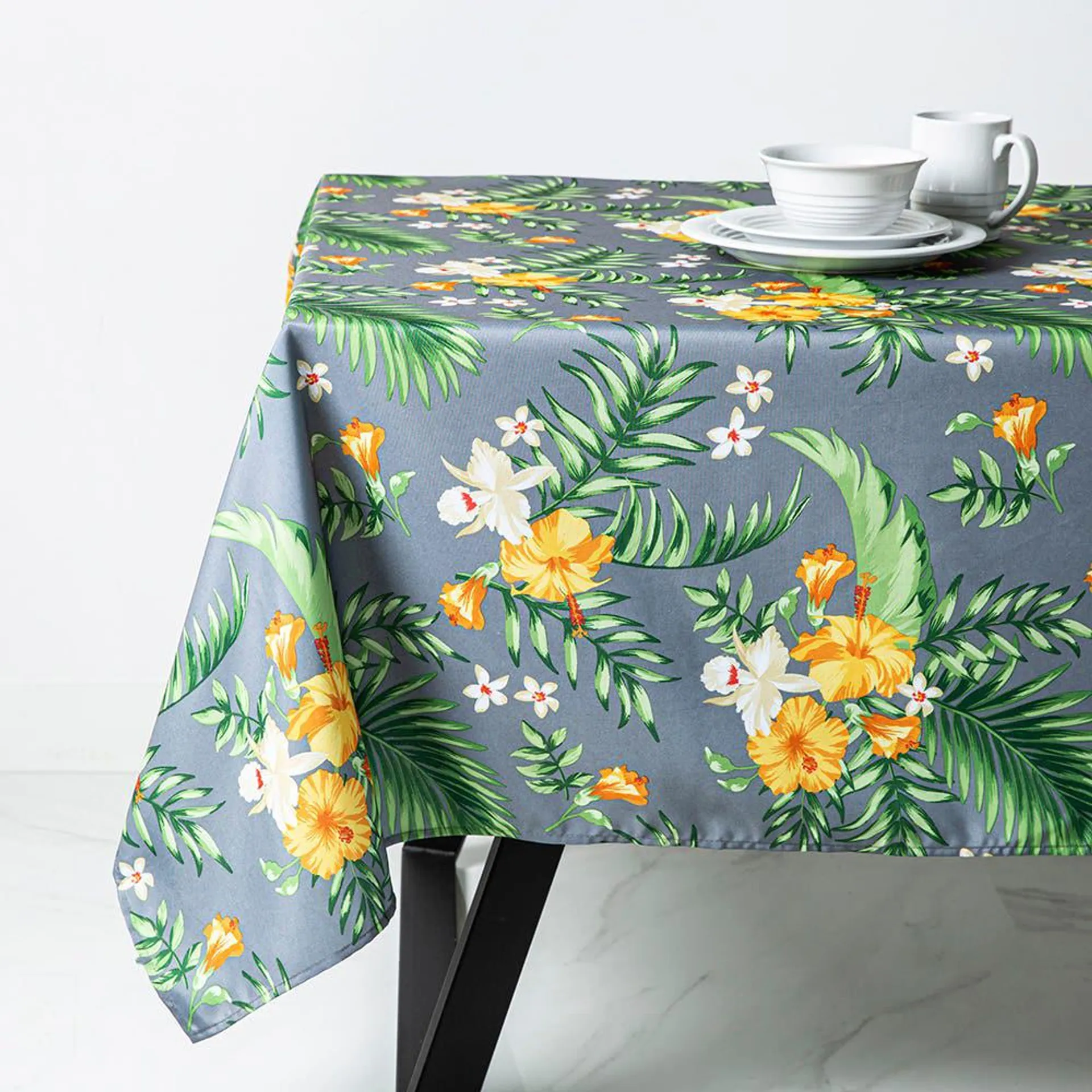 Texstyles Printed 'Tropical' Polyester Tablecloth 58"x78" (Grey)