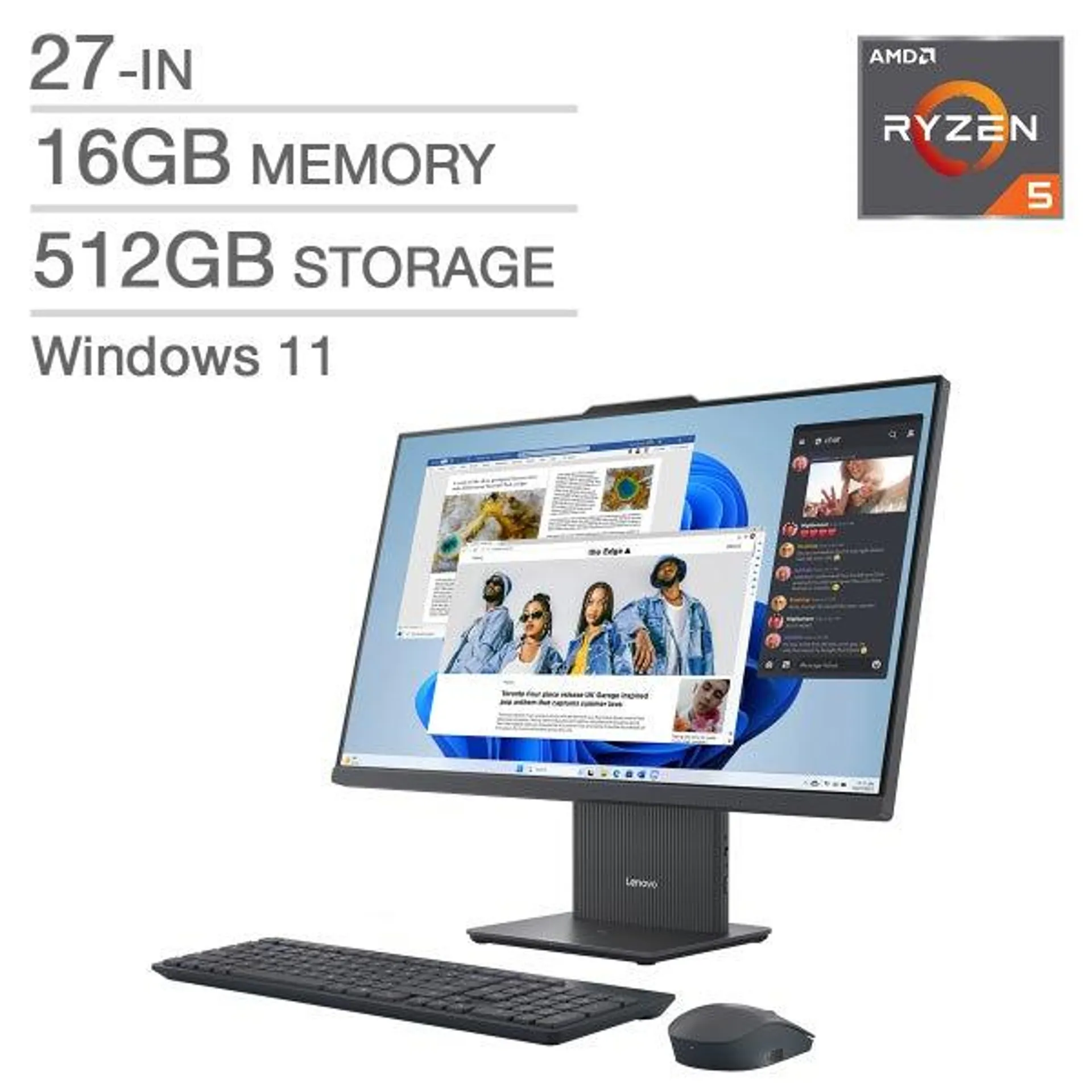 Lenovo IdeaCentre 27 in. All-in-One Desktop, AMD Ryzen 5 7535HS - 16 GB RAM, 512 GB SSD