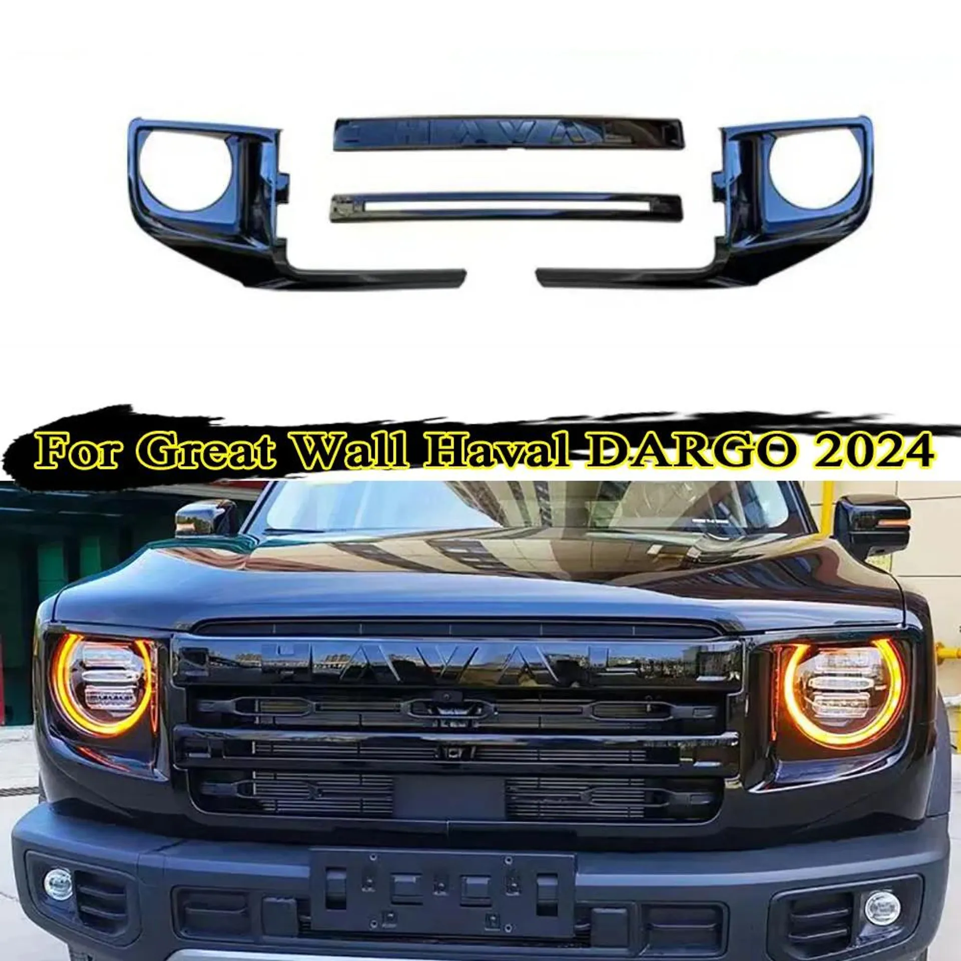 Car decoration accessories For Great Wall Haval DARGO 2024 Integrated grille trim Headlight cover Blackened grille trim