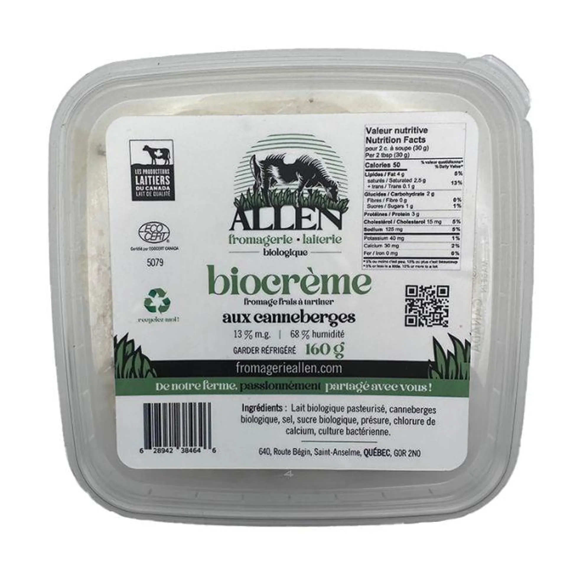 Fromage à tartiner Biocrème canneberges biologique