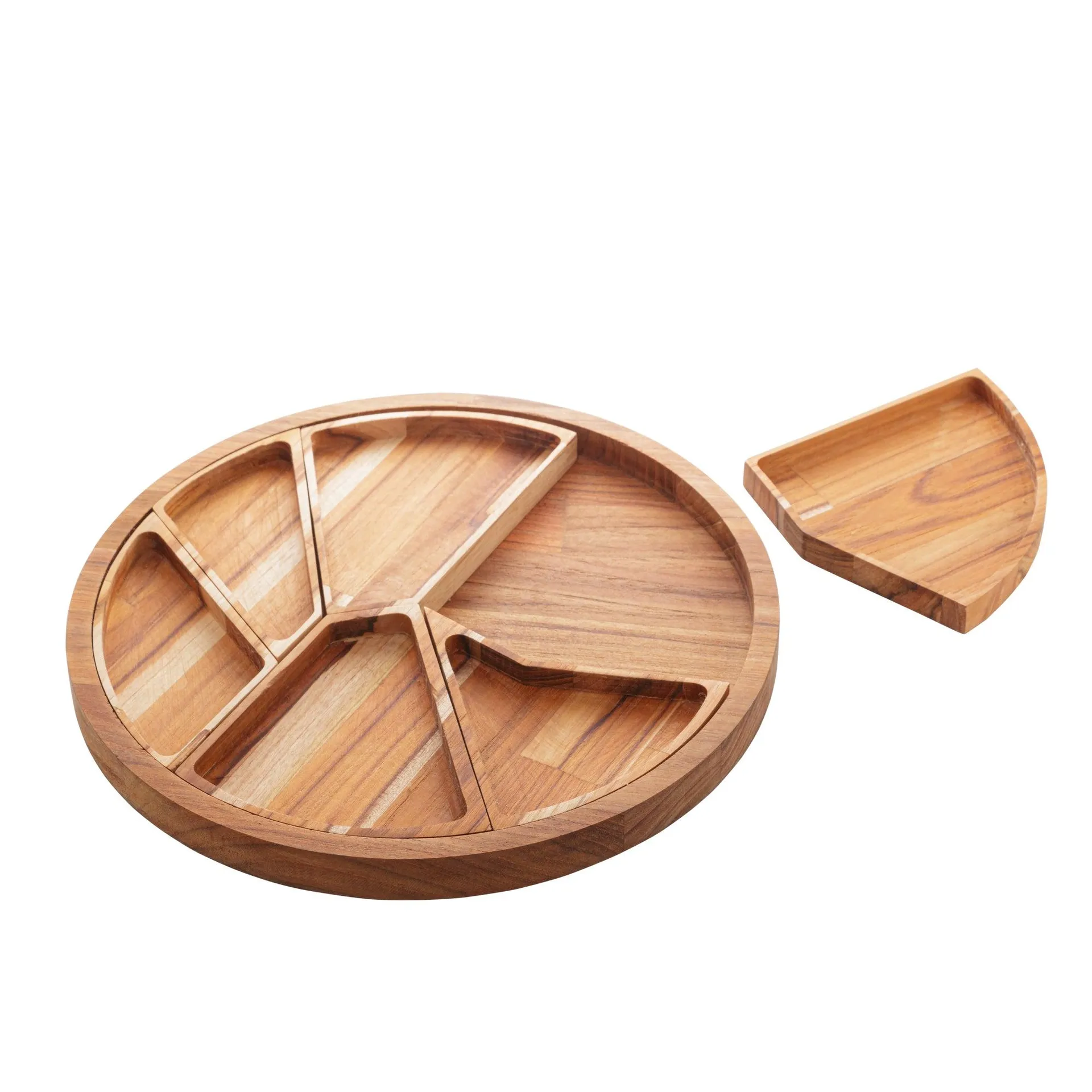 Teca Collection Wooden Serving Platter with 6 Dividers 33x2cm