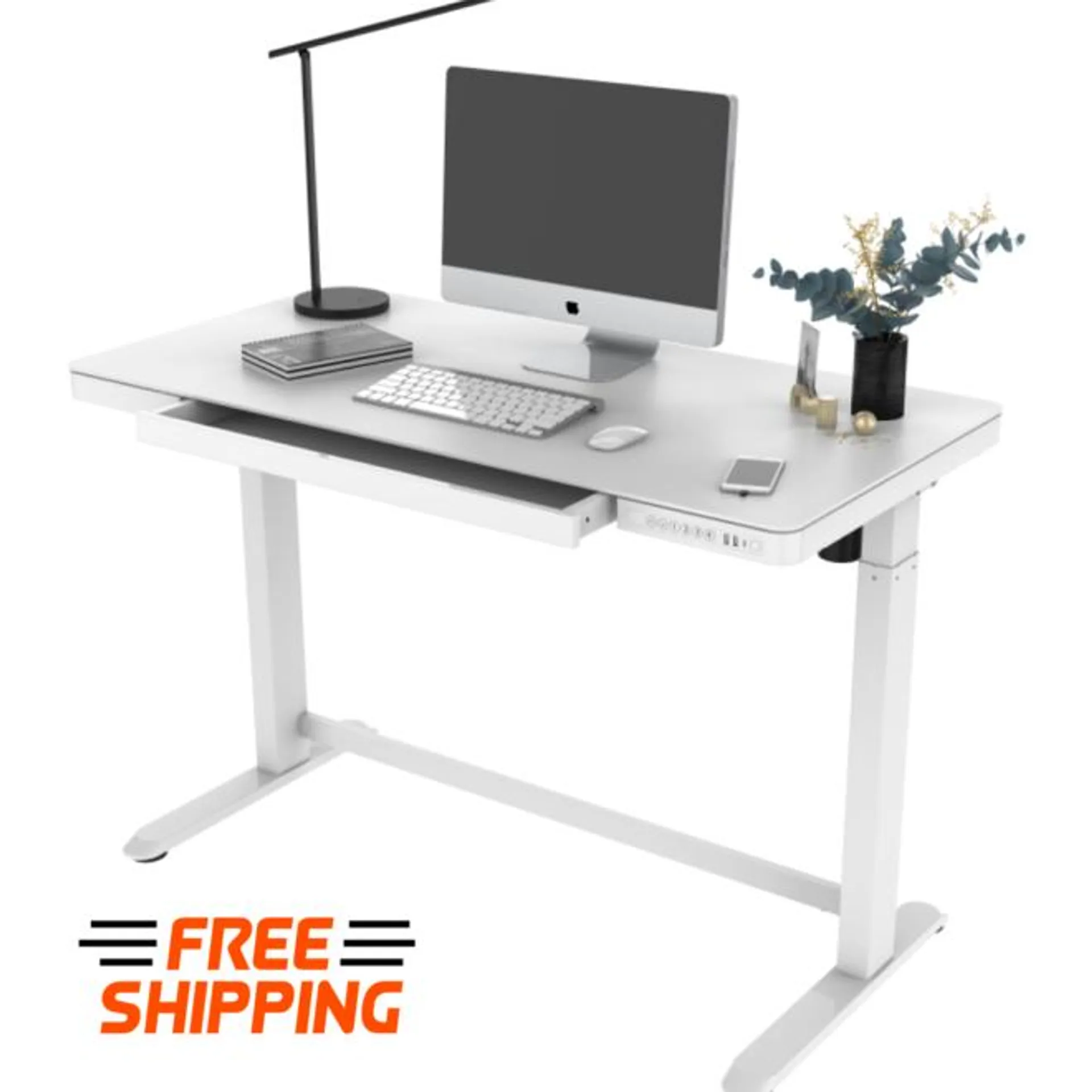 All-in-One Adjustable Standing Desk - Corner Design, Glass & Wood Top- PrimeCables®