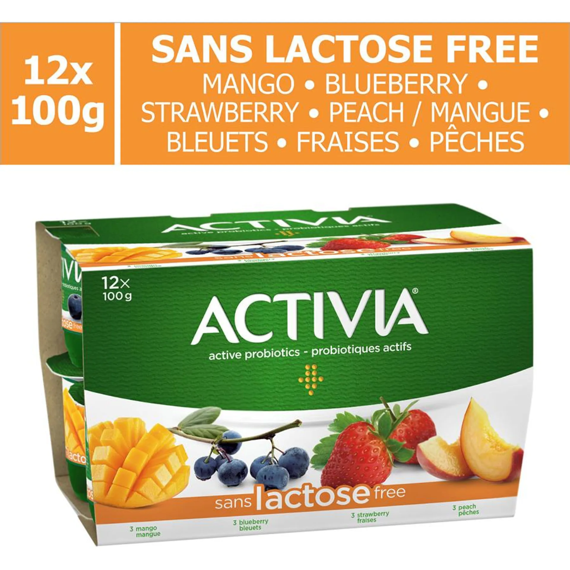 Yogurt With Probiotics Lactose Free, Strawberry, Blueberry, Peach, Mango Flavour, 12XG