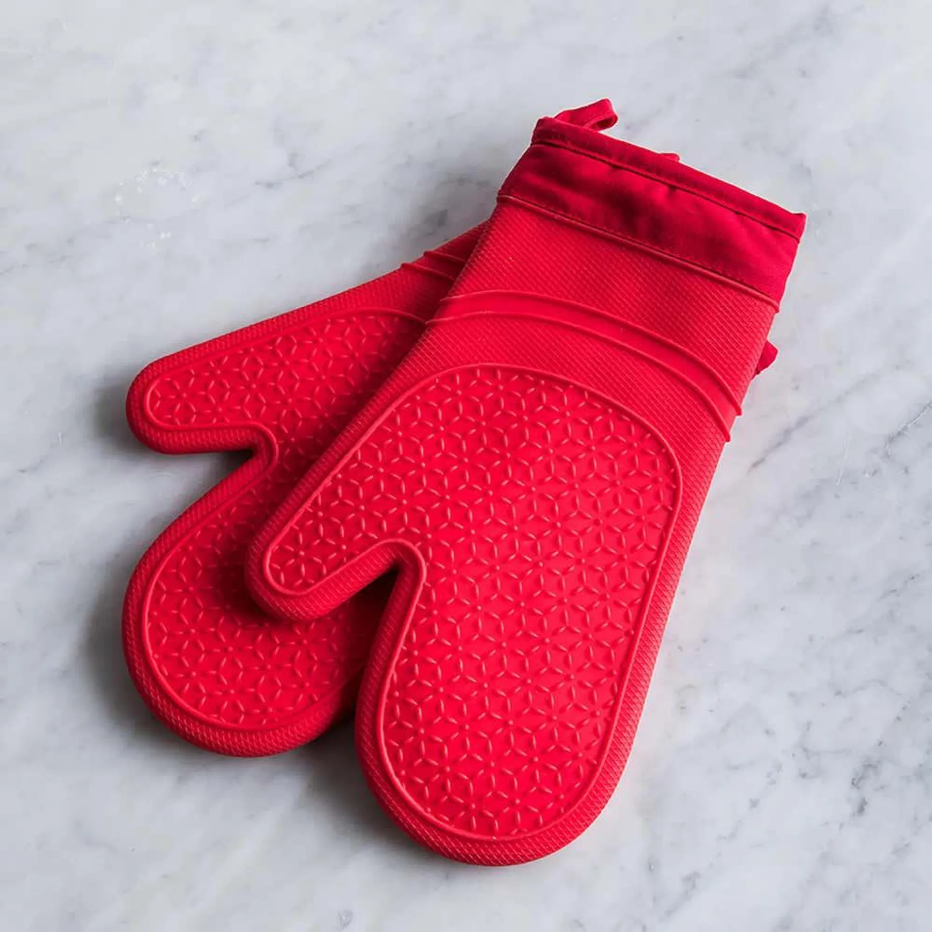 KSP Colour Splash Lined Silicone Oven Mitt - Set of 2 (Red)