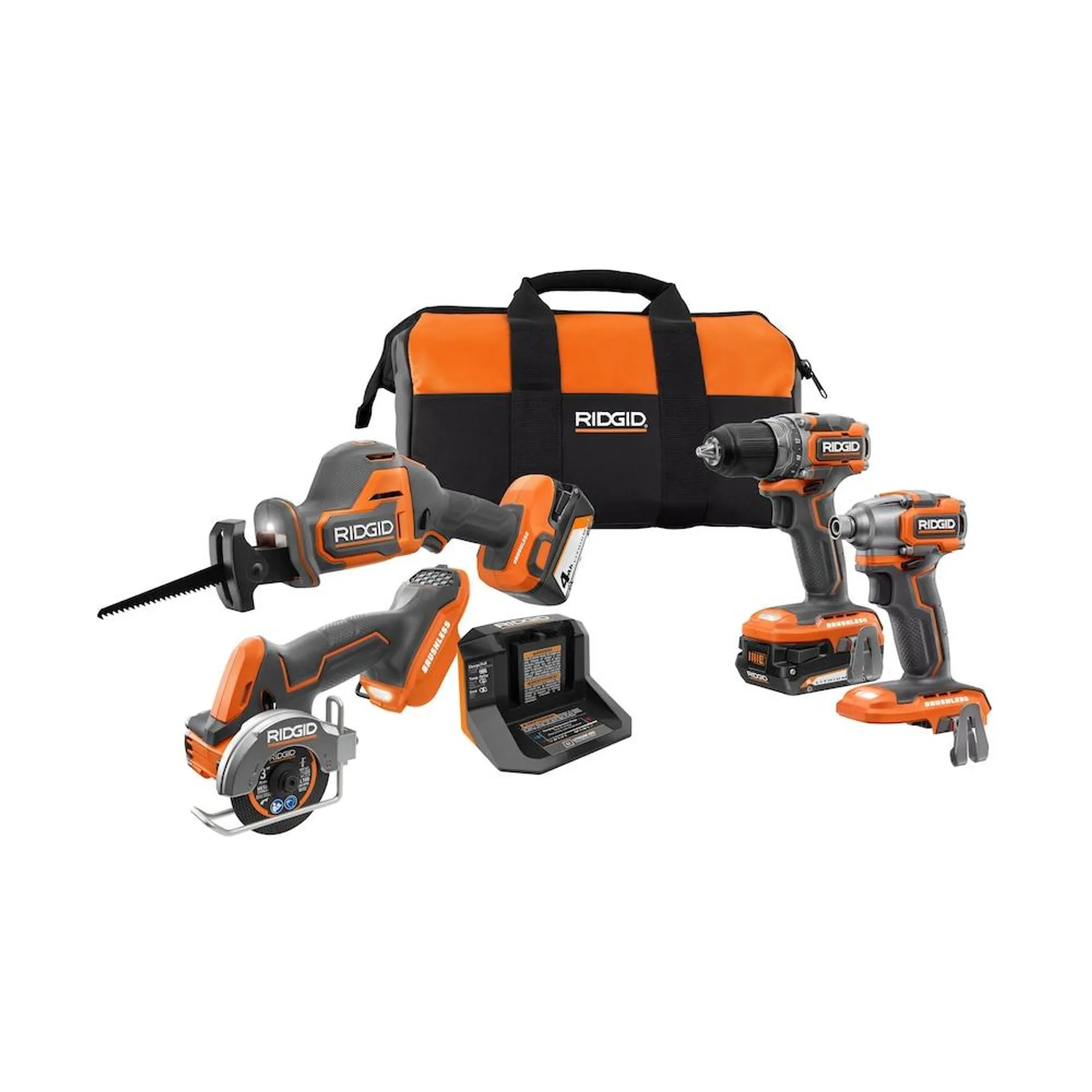 18V SubCompact Brushless Cordless 4-Tool Kit with 2.0 Ah, 4.0 Ah Battery, Charger, and Bag