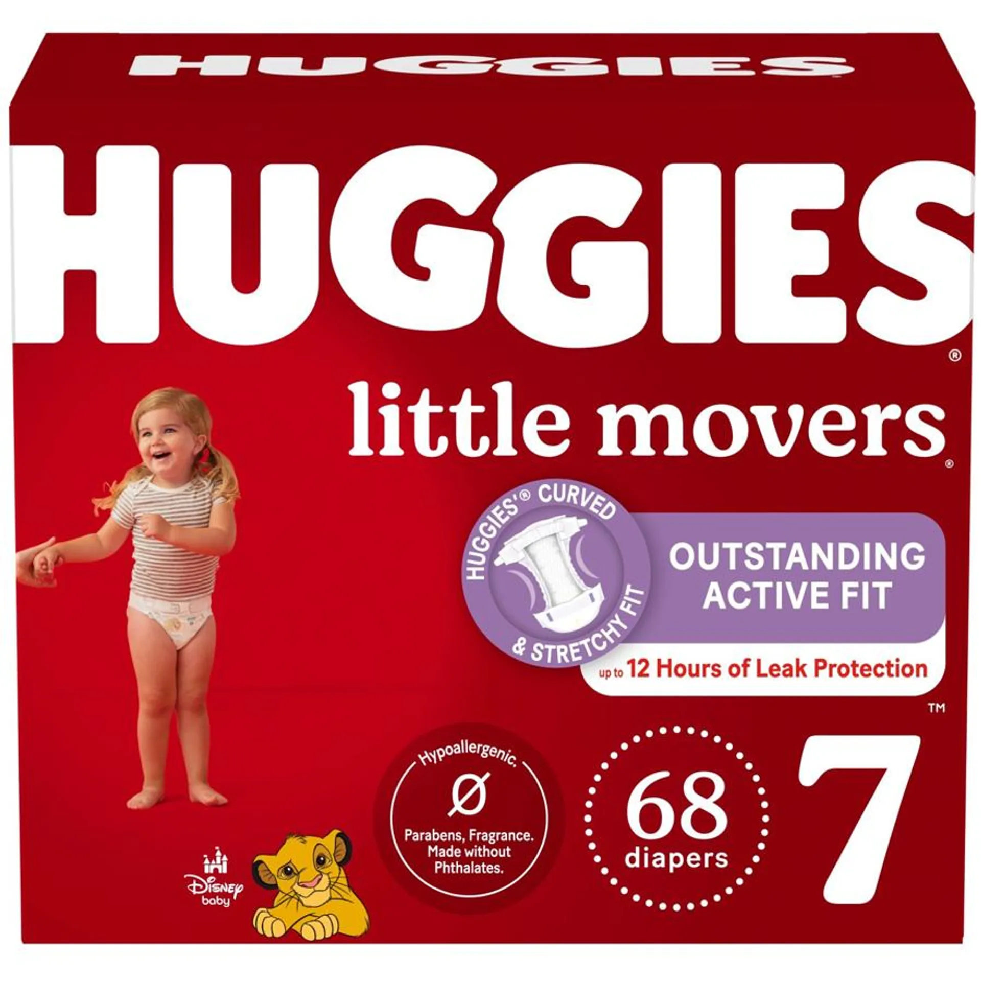 Little Movers Baby Diapers, Size 7 (41+ lbs), 68 Ct