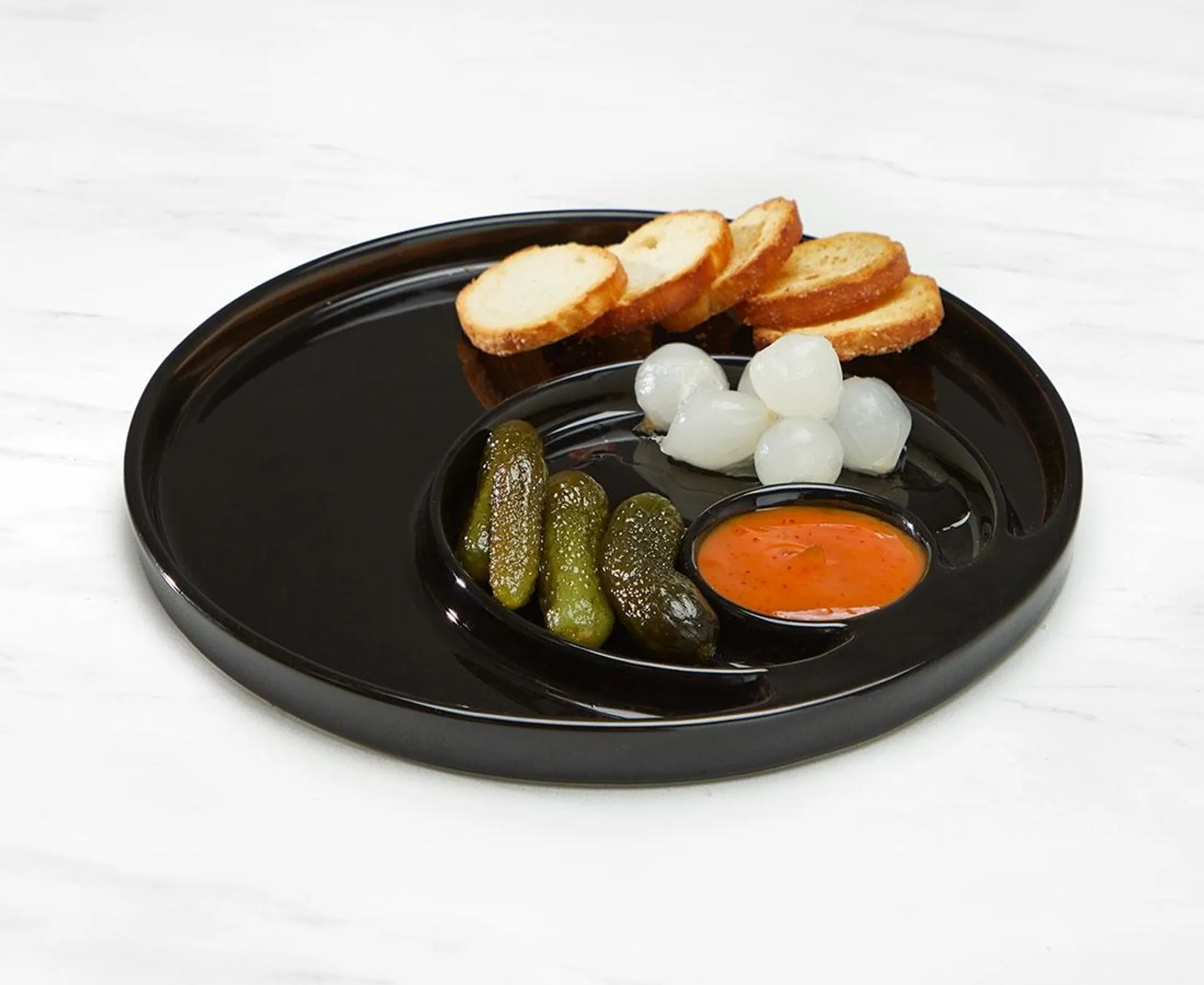 Circular Fondue Plate with 3 Sections, Black, 22 cm