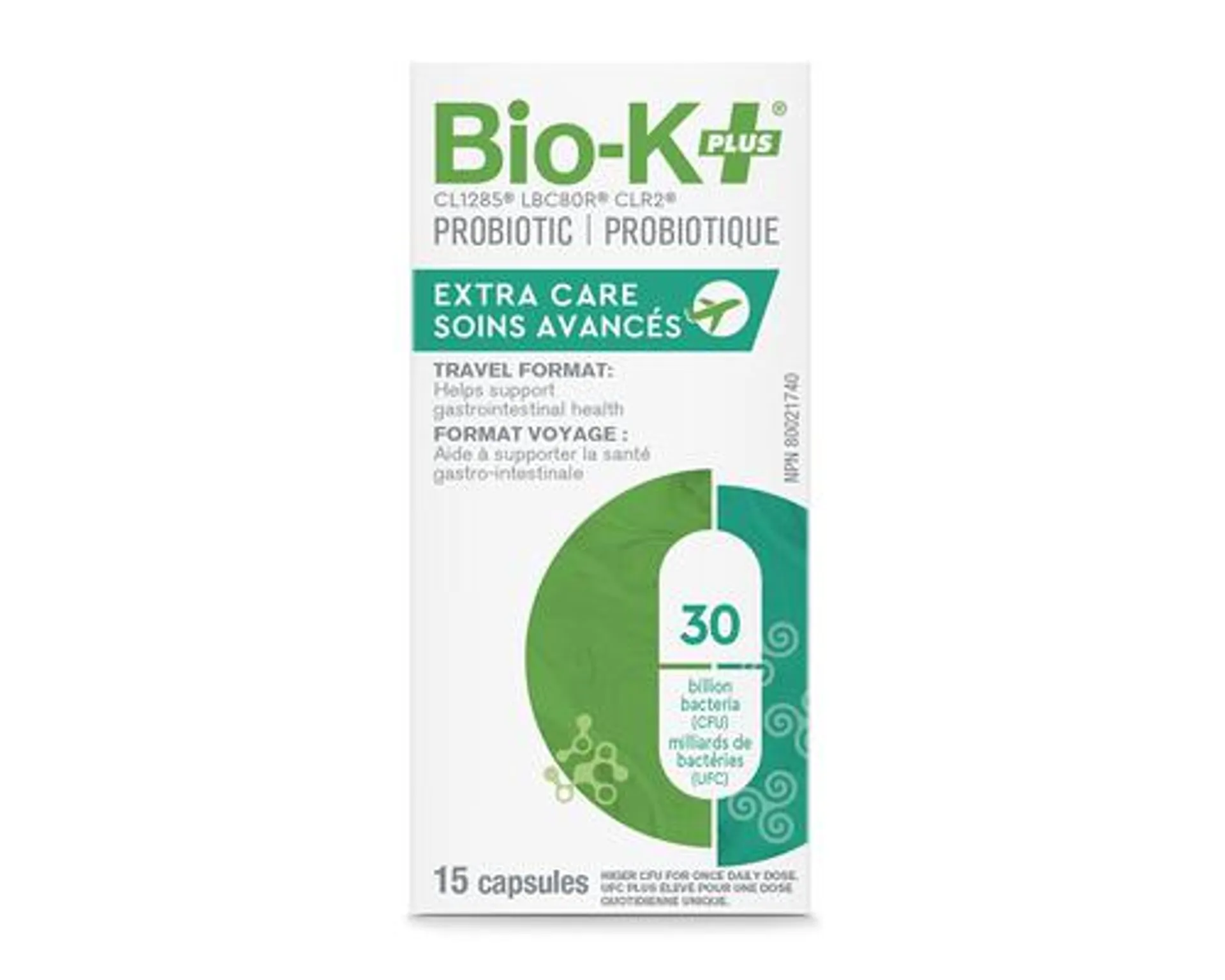 BIO-K Extra Care Travel Probiotic 30 Billion 15 Capsules