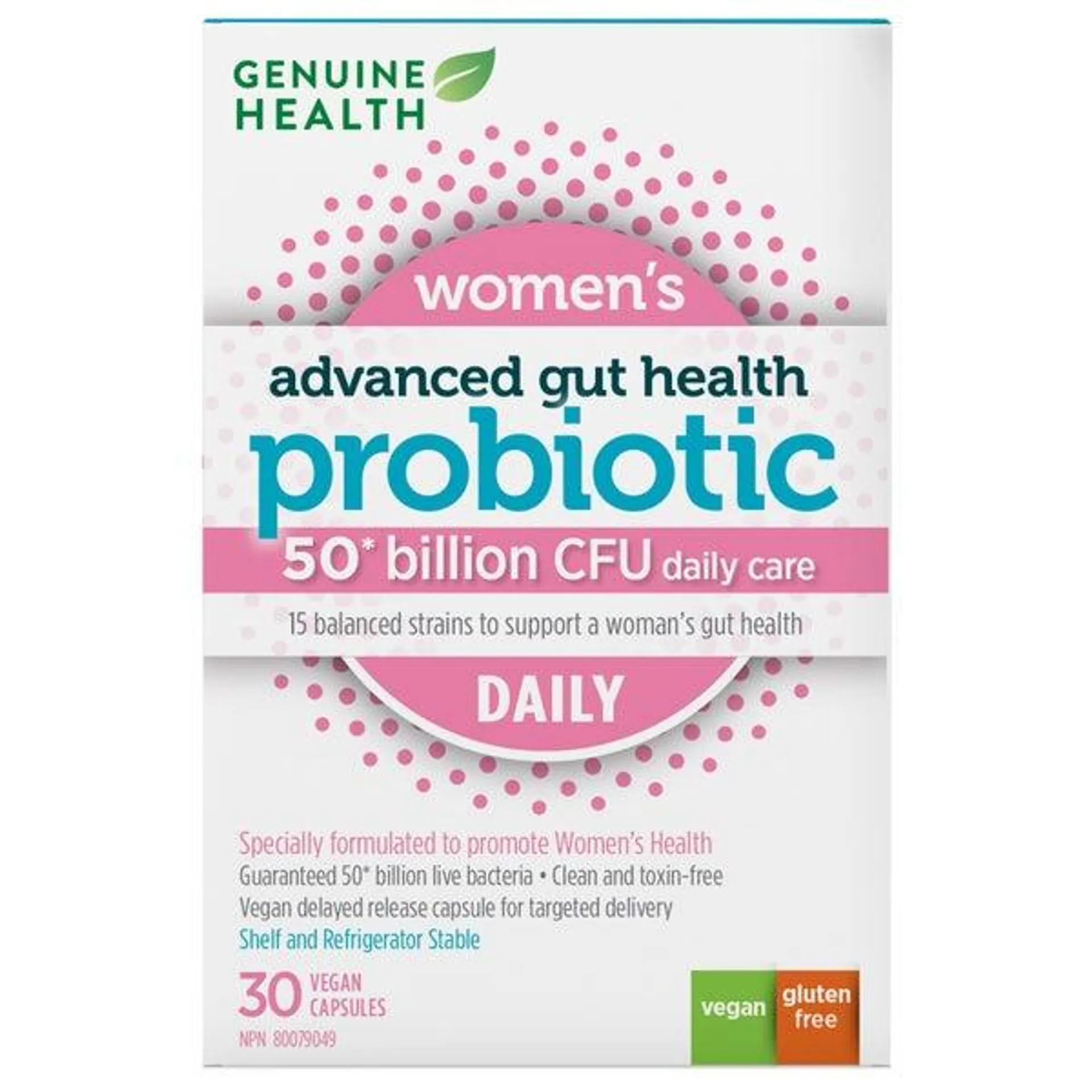 Genuine Health Women's Advanced Gut Health Daily Probiotics, 50 Billion CFU - 2 x 30 Vegan Capsules