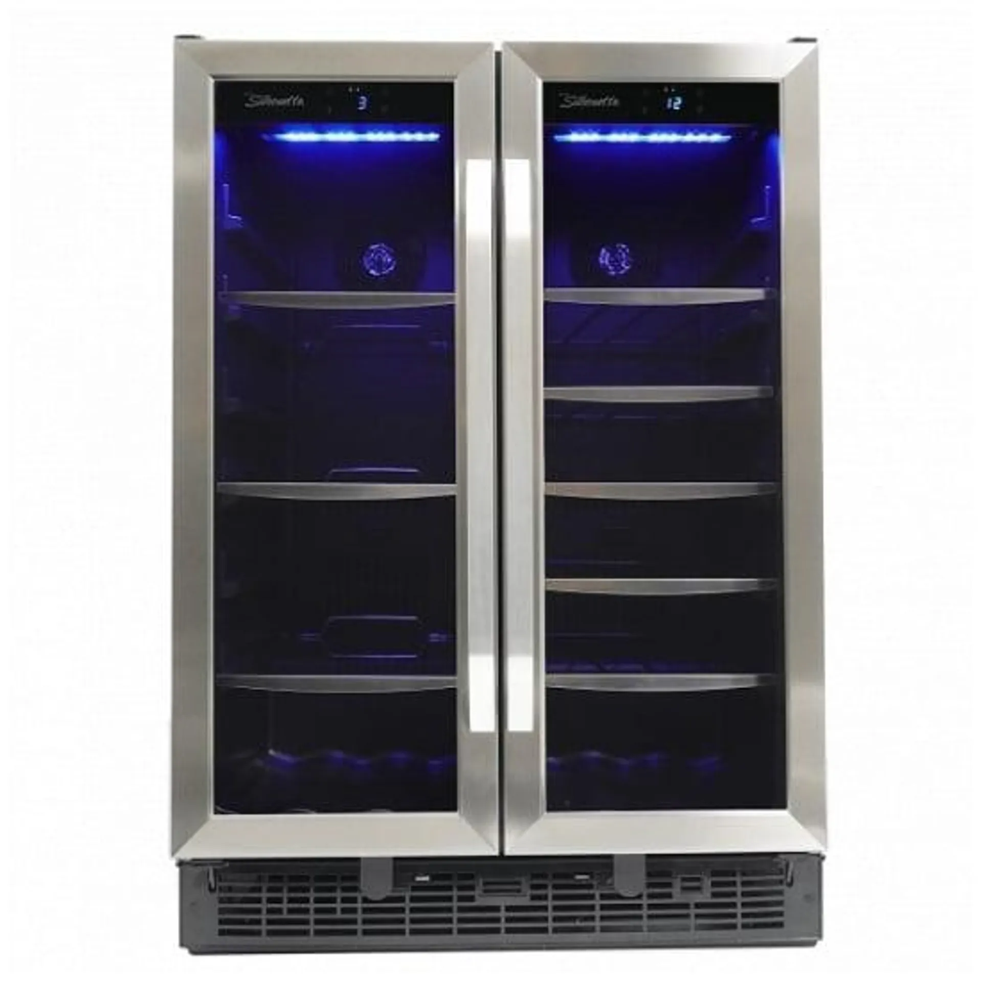 Silhouette SBC051D1BSS Beverage Center, 24 inch Width, 24 inch Width, 30 Wine Bottle Capacity, Stainless Steel colour Blue LED Interior, Dual Zone