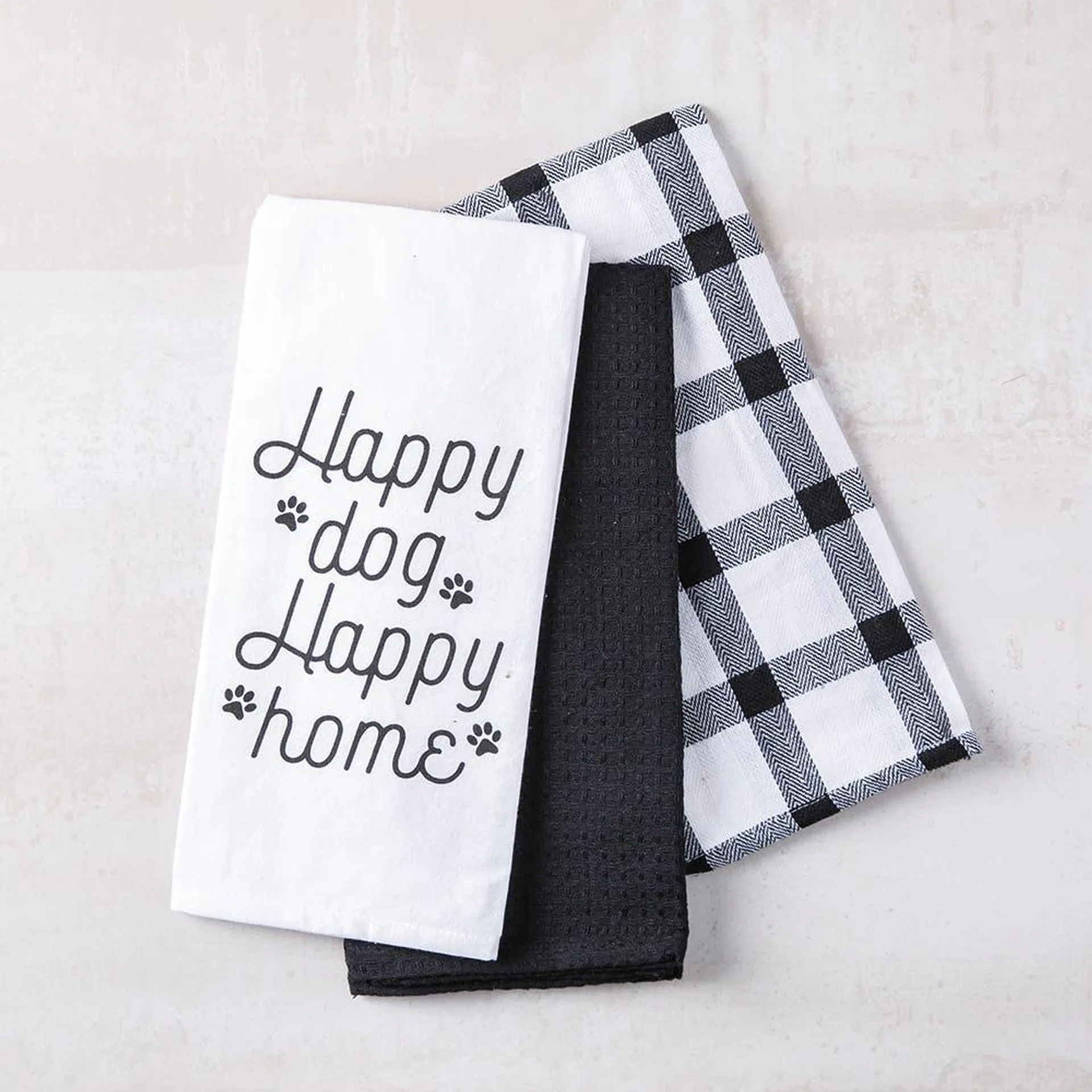 Harman Combo 'Happy Dog Happy Home' Cotton Kitchen Towel S/3 (Black)