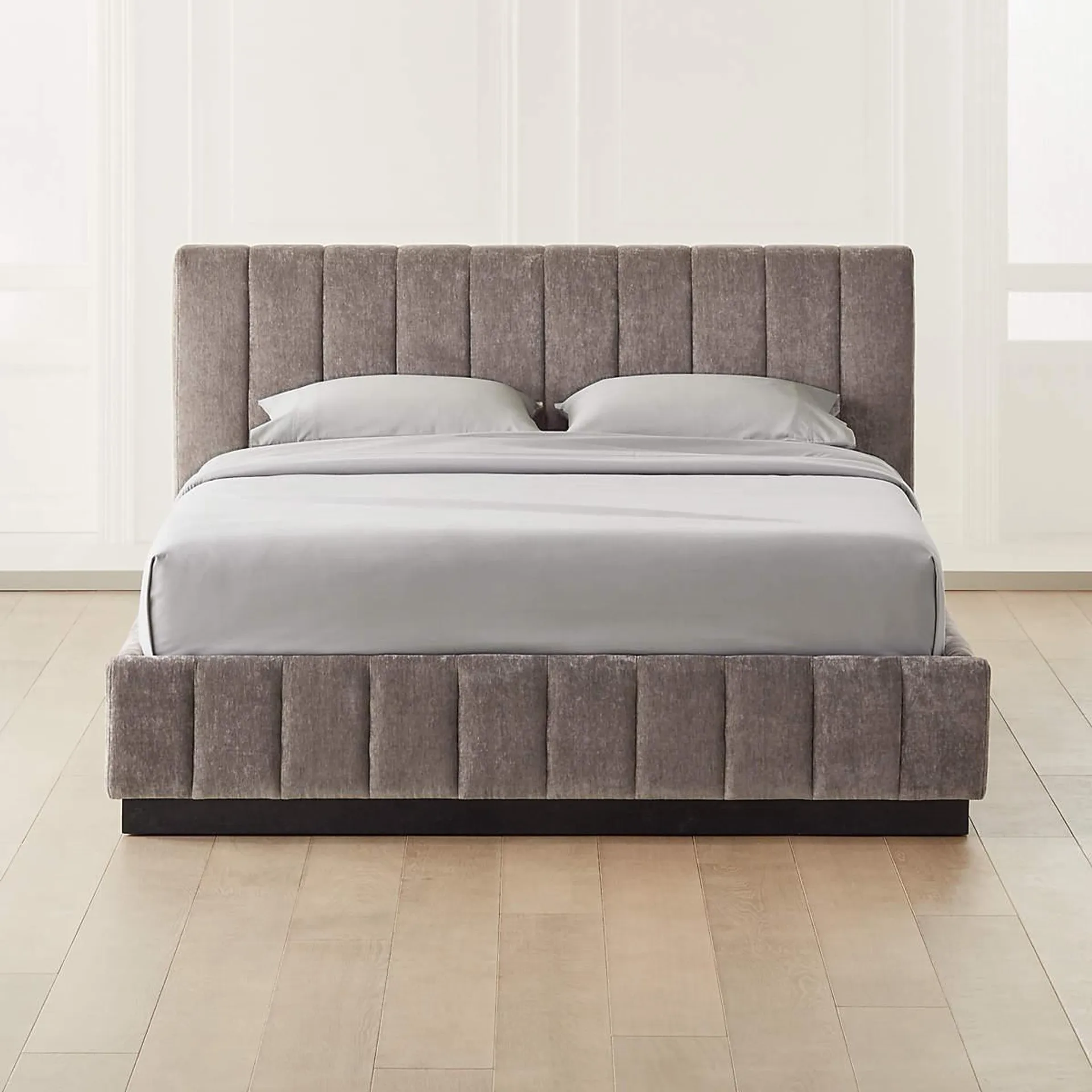 Forte Channeled Grey Velvet Queen Bed