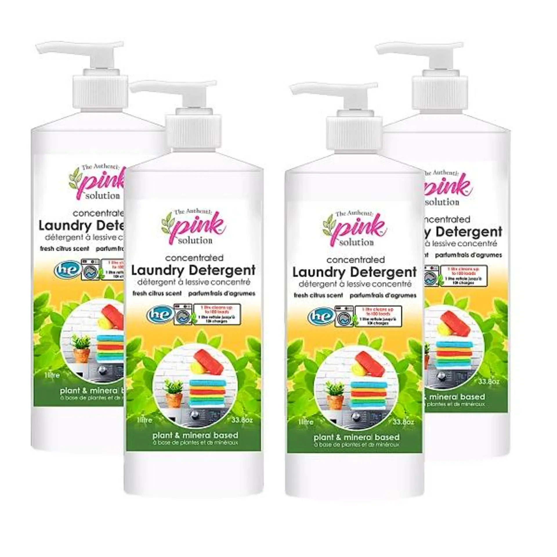 Pink Solution Concentrated Liquid Laundry Gel Citrus, 4 x 1 L (33.8 oz.)