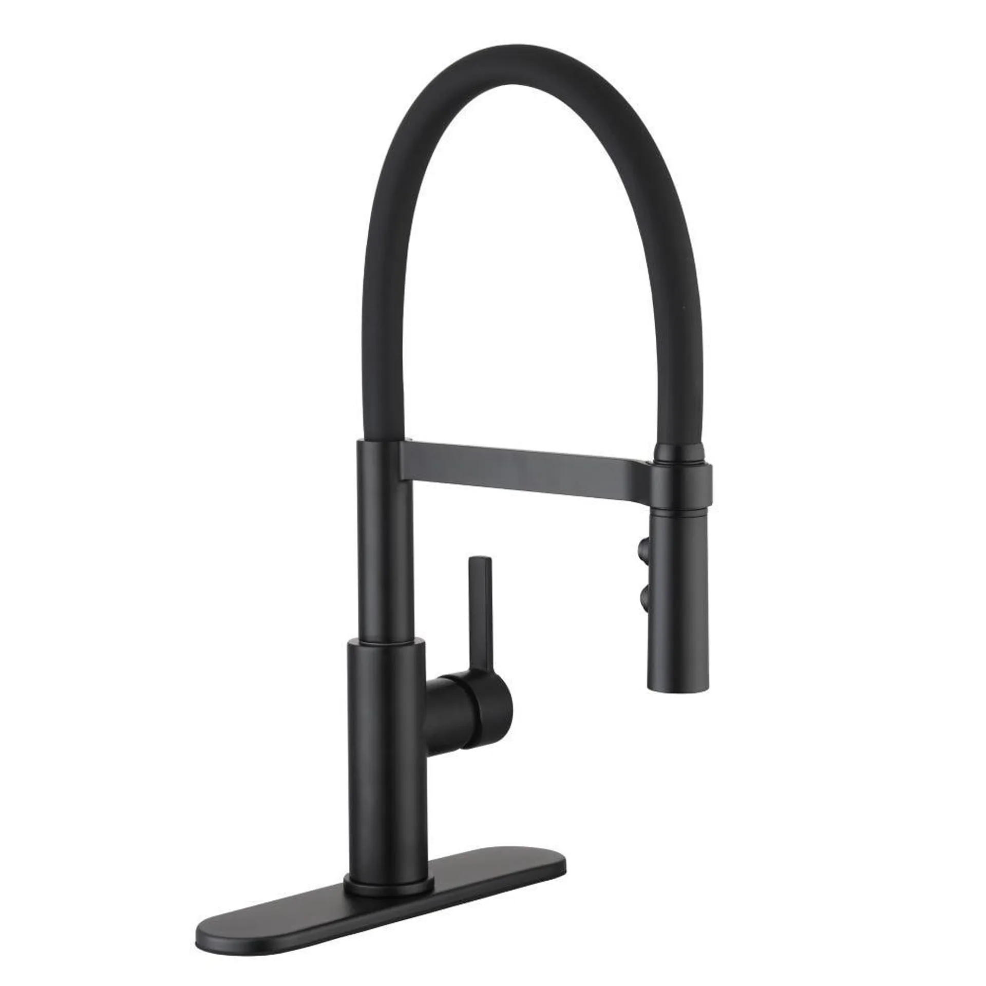 Statham Single-Handle Rubber Hose Springneck Pull-Down Sprayer Kitchen Faucet in Matte Black