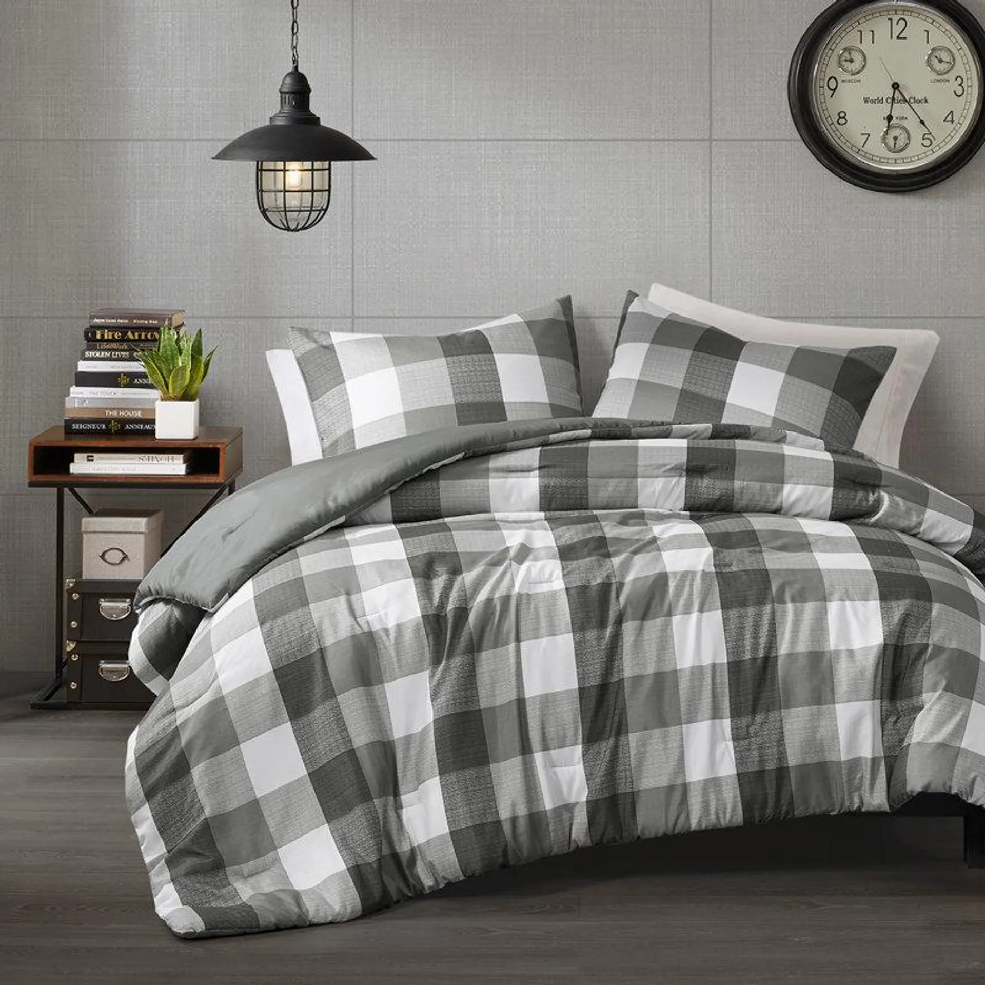 Lucas Modern Plaid Lightweight Comforter Set in Farmhouse Style