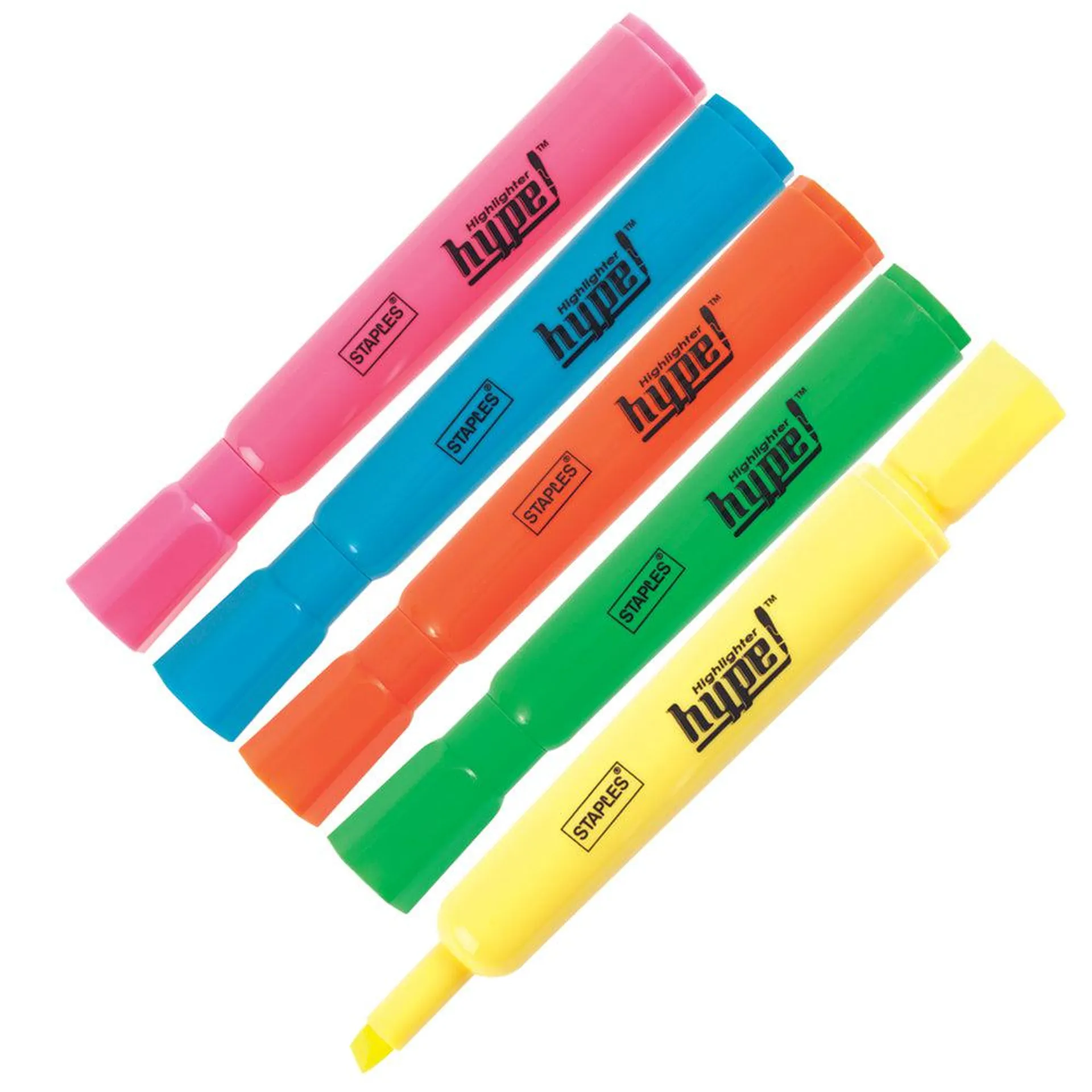 Staples Chisel Tip Tank-Style Highlighters - Assorted Colours - 5 Pack