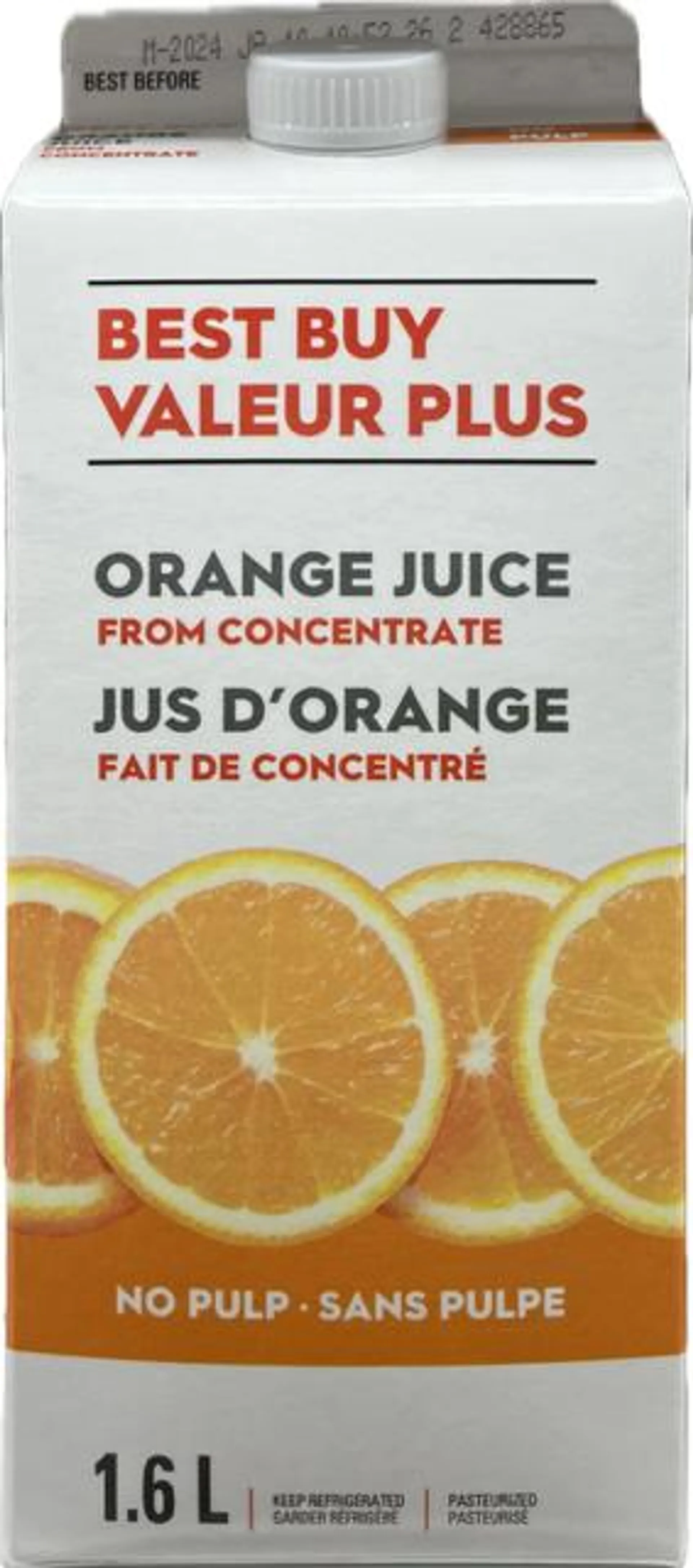 Best Buy No Pulp Orange Juice From Concentrate, 1.6 l