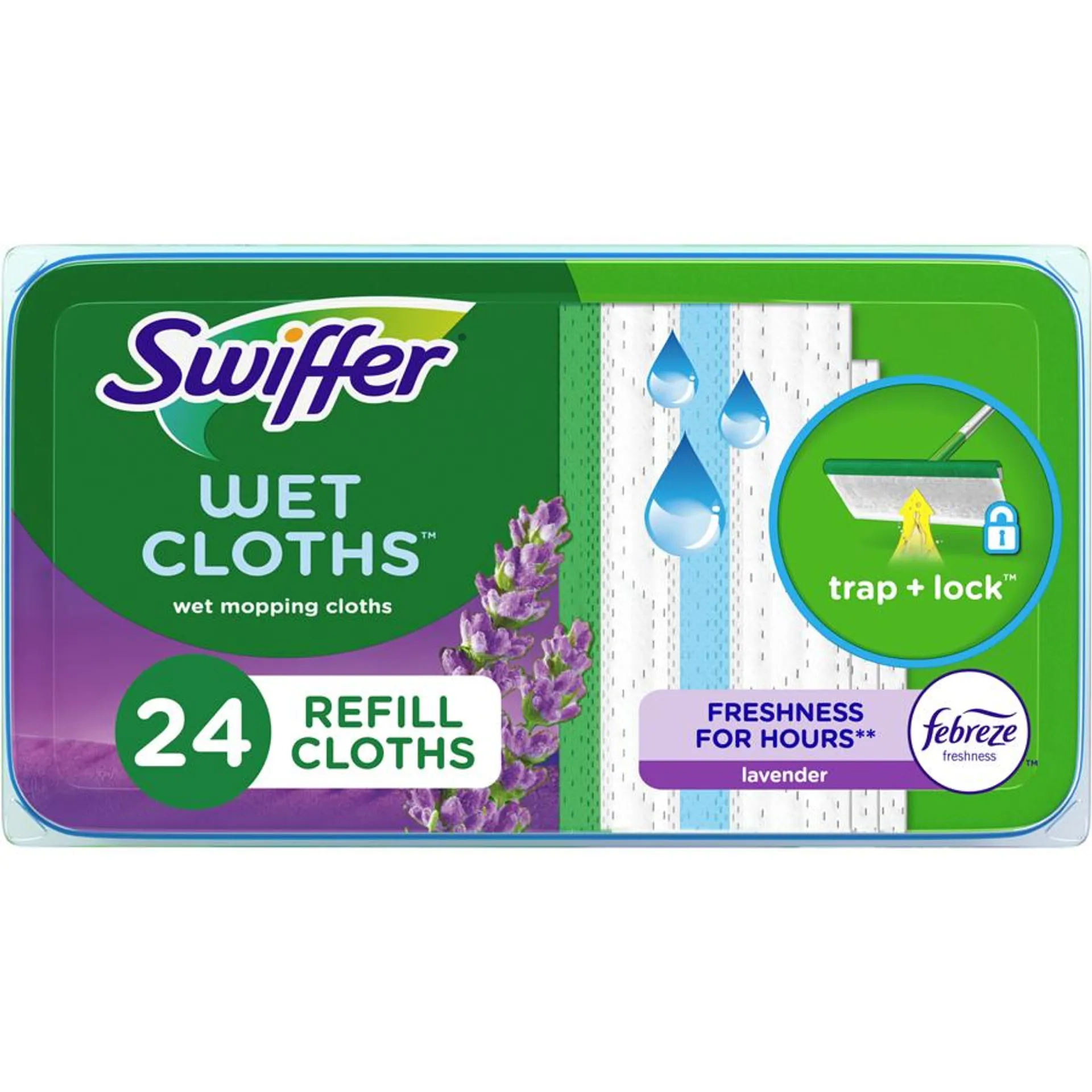 Sweeper Wet Mopping Cloth Refills for Floor Mopping and Cleaning, Multi-Surface Floor Cleaner with Freshness, Lavender Scent, 24 count