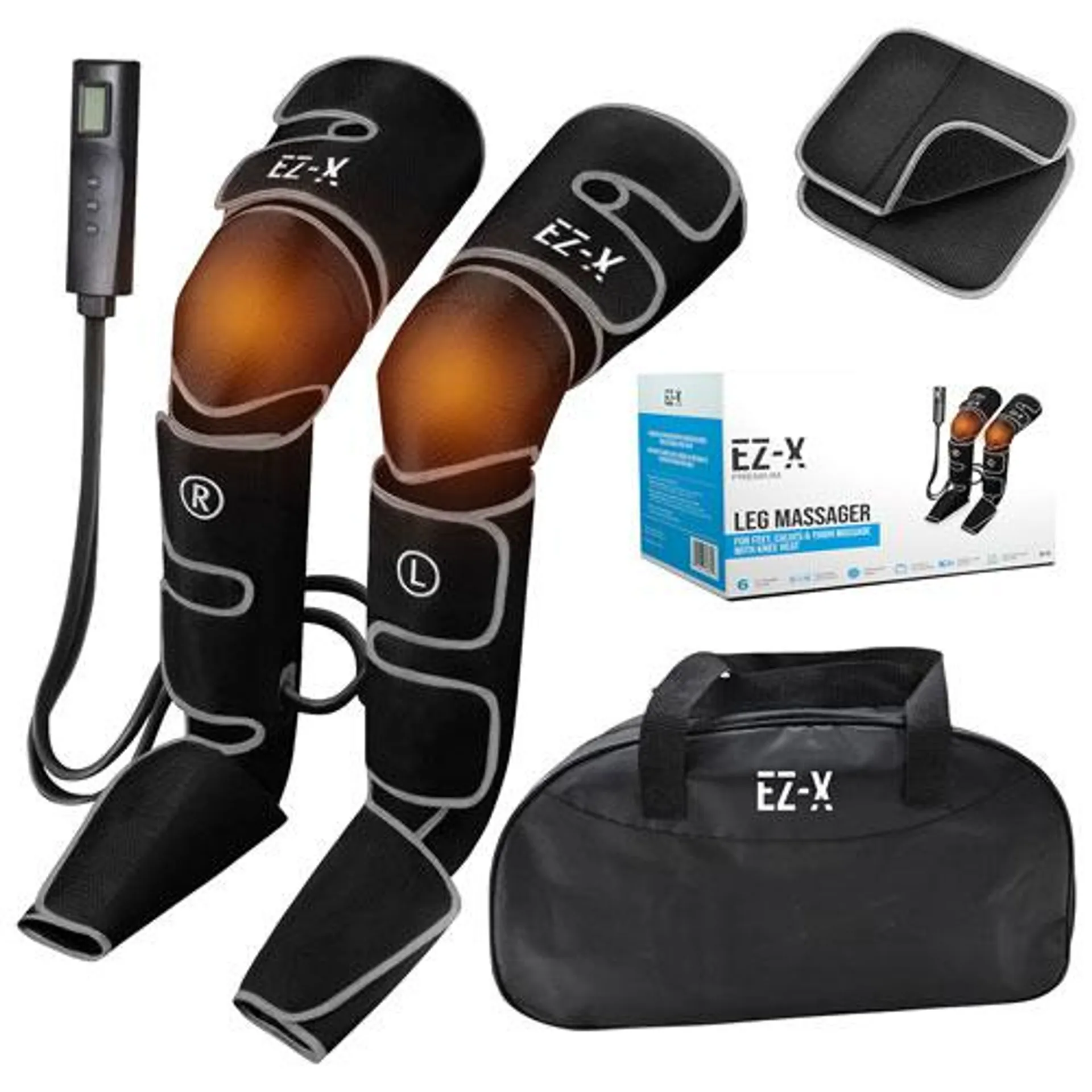 EZ-X Premium Air Compression Leg Massager with Knee Heating - Grey