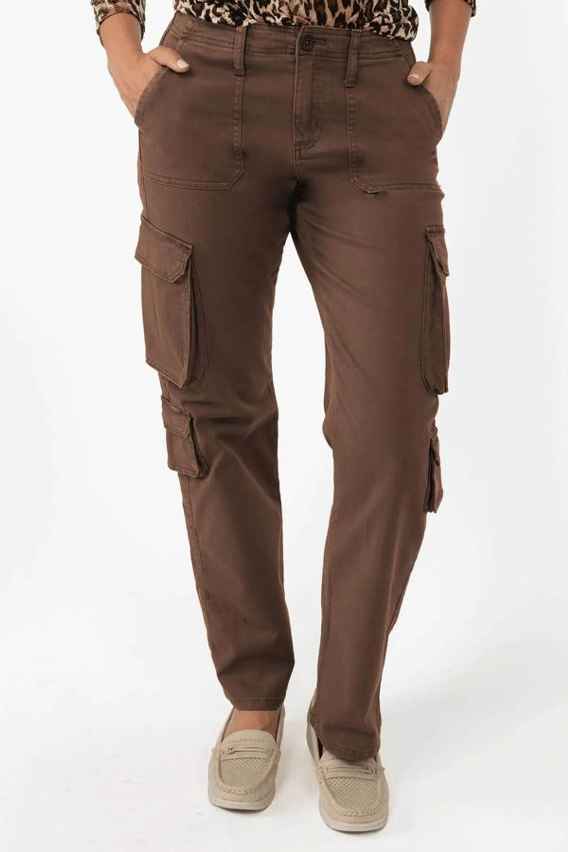 Wide leg twill cargo pants - Mocha Brown