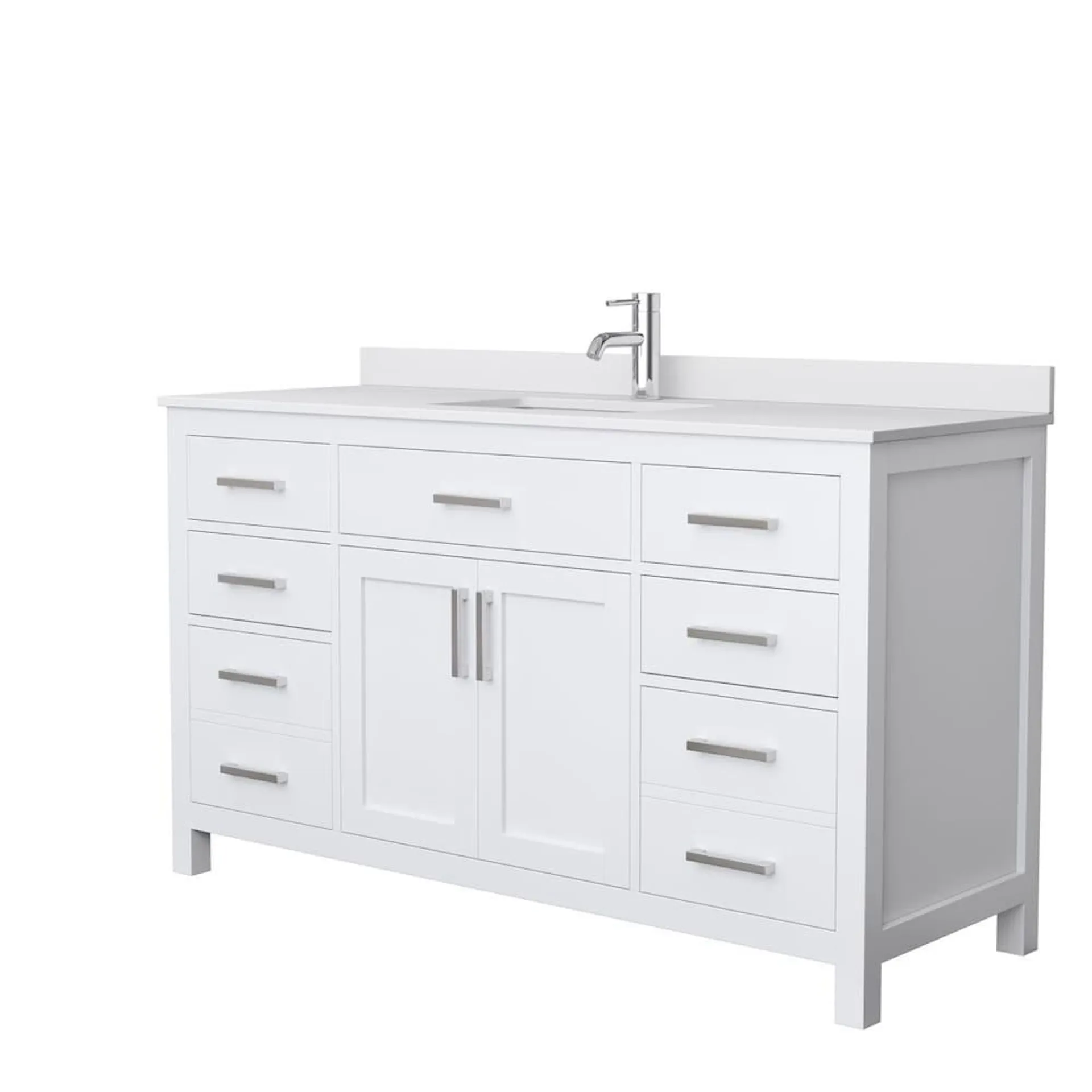 Beckett 60 inch Single Vanity in White, White Cultured Marble Top, Square Sink, No Mirror