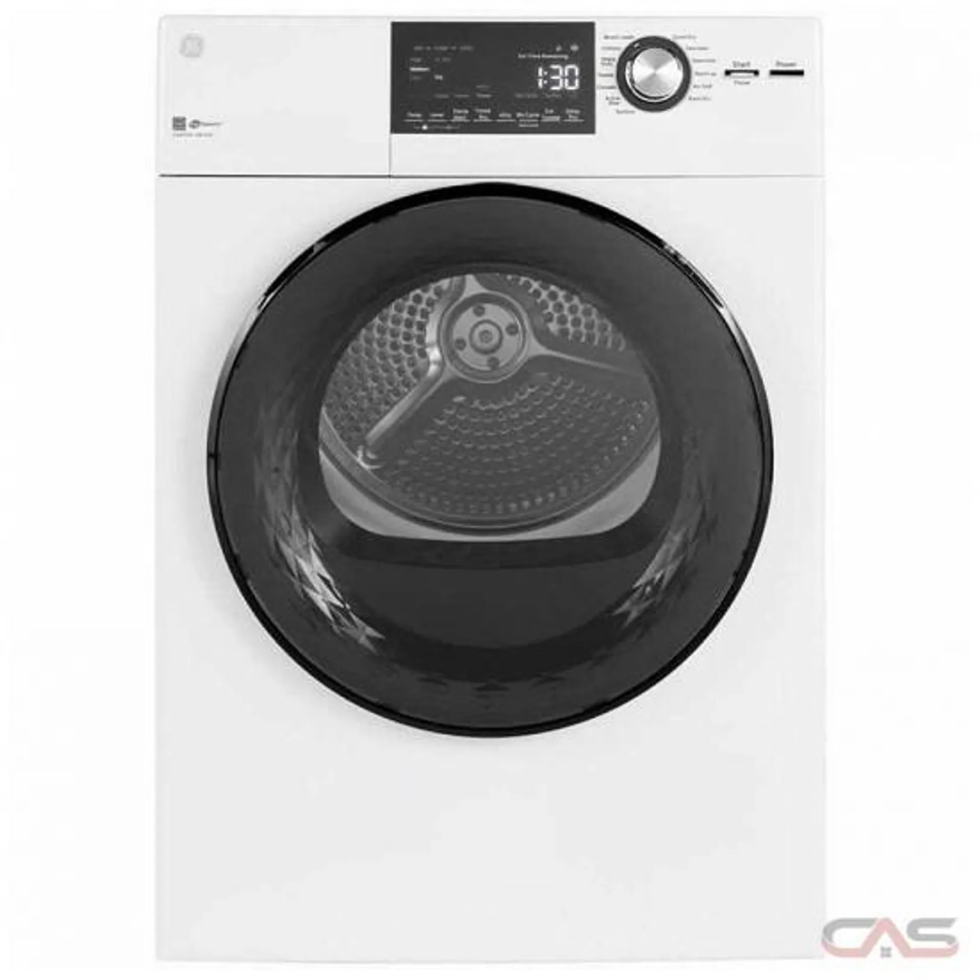 GE GFT14JSIMWW Dryer, 24 inch Width, Electric, 4.1 cu. ft. Capacity, 3 Temperature Settings, Stackable, Steel Drum, White colour Ventless (Condensing)