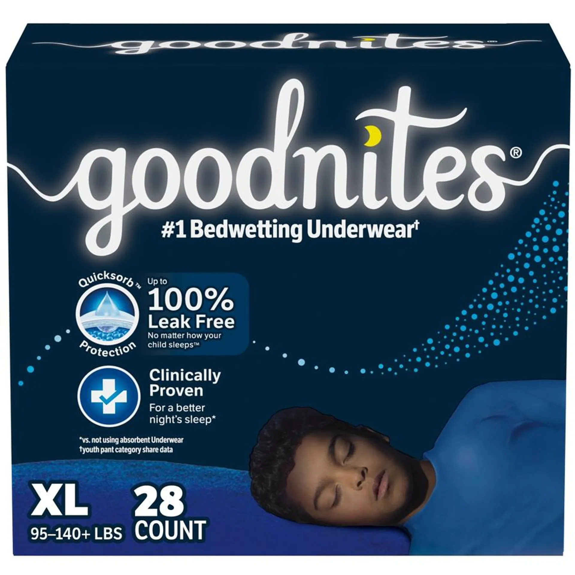 Boys' Nighttime Bedwetting Underwear, Size Extra Large (95-140+ lbs), 28 Ct