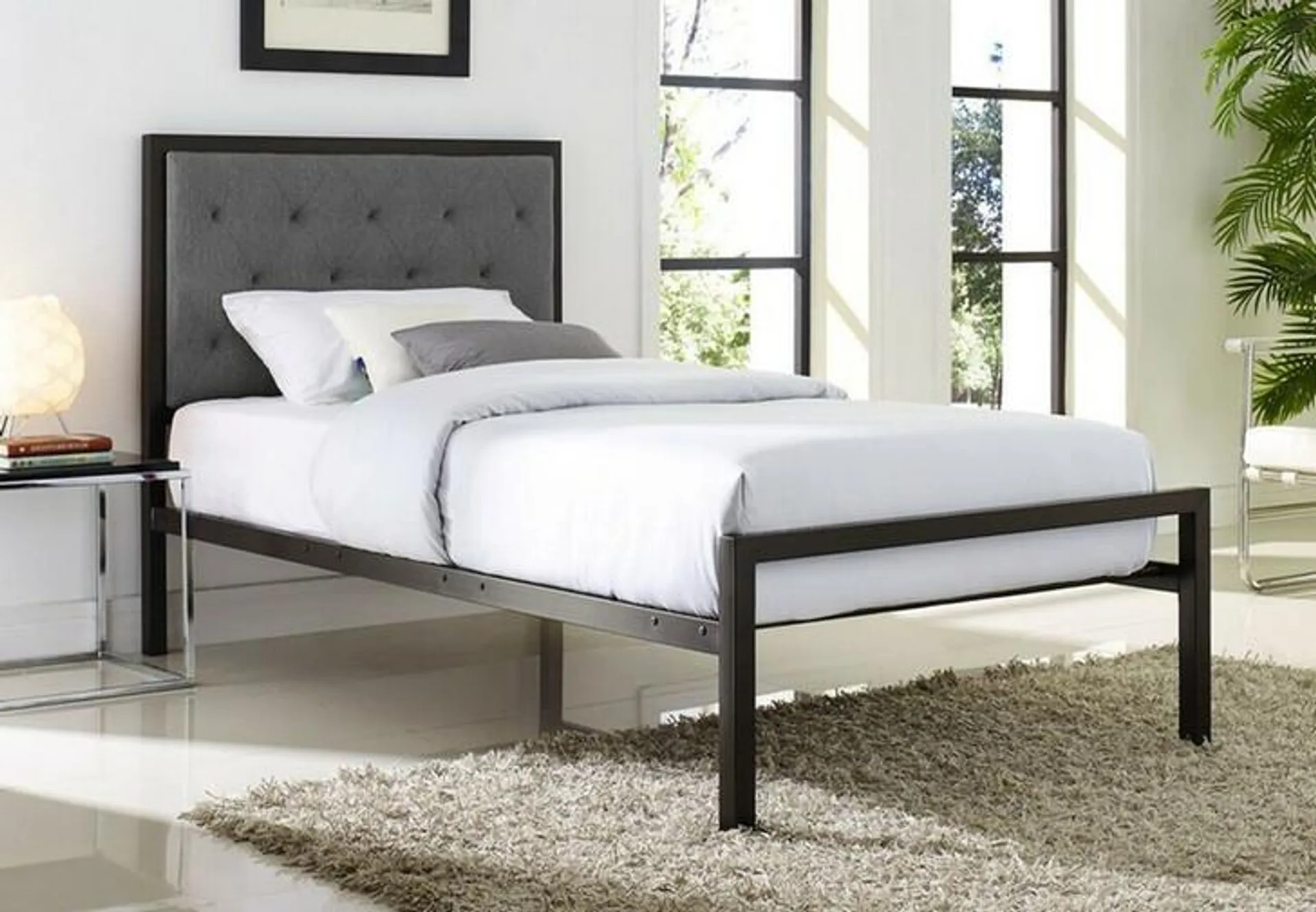 Manhattan Iron Upholstered Platform Bed